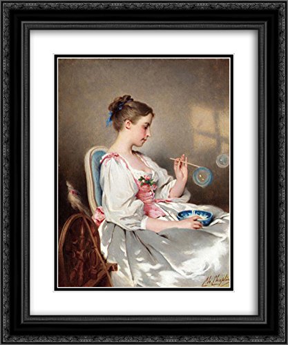Vintage Charles Chaplin Blowing Bubbles 20x24 Inch Black Ornate Framed Art Print with Double Mat - Perfect for Living Room Decor, Office Wall Art & Gift Ideas