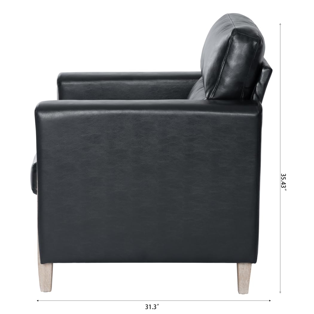 Modern Upholstered Armchair - Mid Century Single Seater Sofa with PU Leather - Comfortable Accent Chair for Living Room, Bedroom, Apartment & Office - Perfect for Small Spaces, Reading & Relaxing - Black PU Leather Lounge Chair