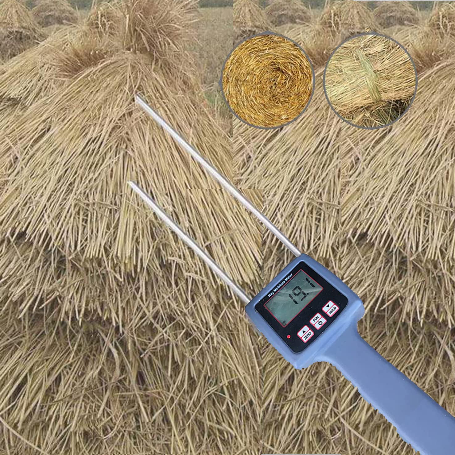 Premium Digital Hay Moisture Meter - 0.1 Resolution, ±0.5% Accuracy, 0-80% Range for Alfalfa, Straw & Pasture | Farm & Ranch Moisture Testing Tool for Hay Bales, Animal Feed & Crop Storage