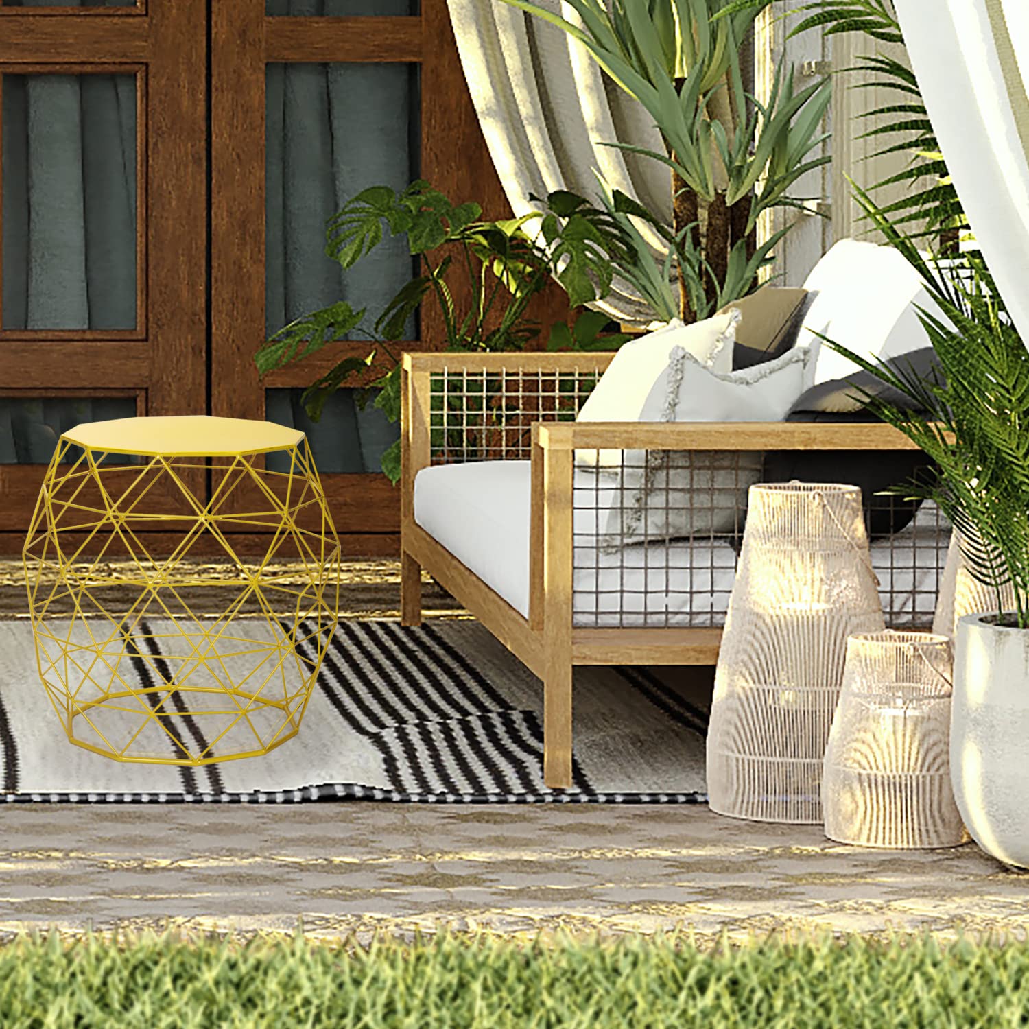 Furnistar 18 Inch Modern Accent End Table - Side Table, Nightstand or Plant Stand for Living Room, Bedroom, Patio & Garden - Indoor/Outdoor Use - Bright Yellow Home Decor