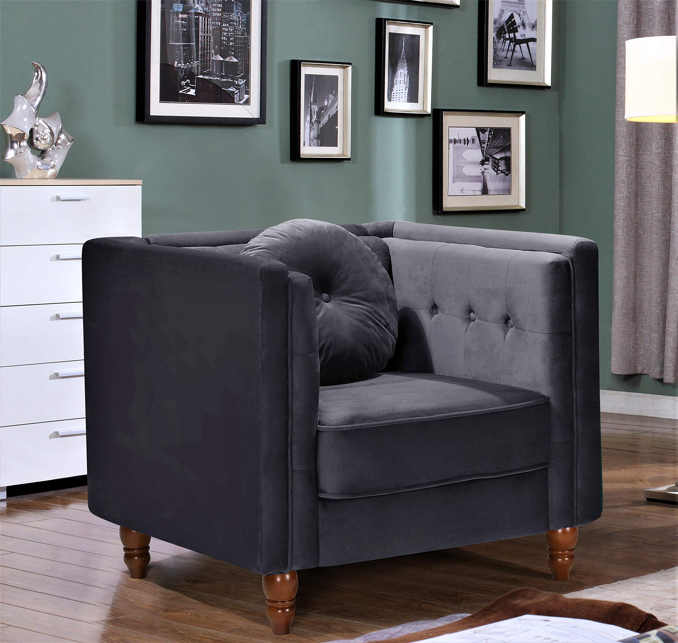 Lexie Velvet Upholstered Mid Century Modern Accent Chair - Cozy Reading Armchair for Bedroom, Living Room, Nursery, Home Office - Soft Club Sitting Chair with Sturdy Frame (Black) - Perfect for Relaxing, Reading & Small Space Decor