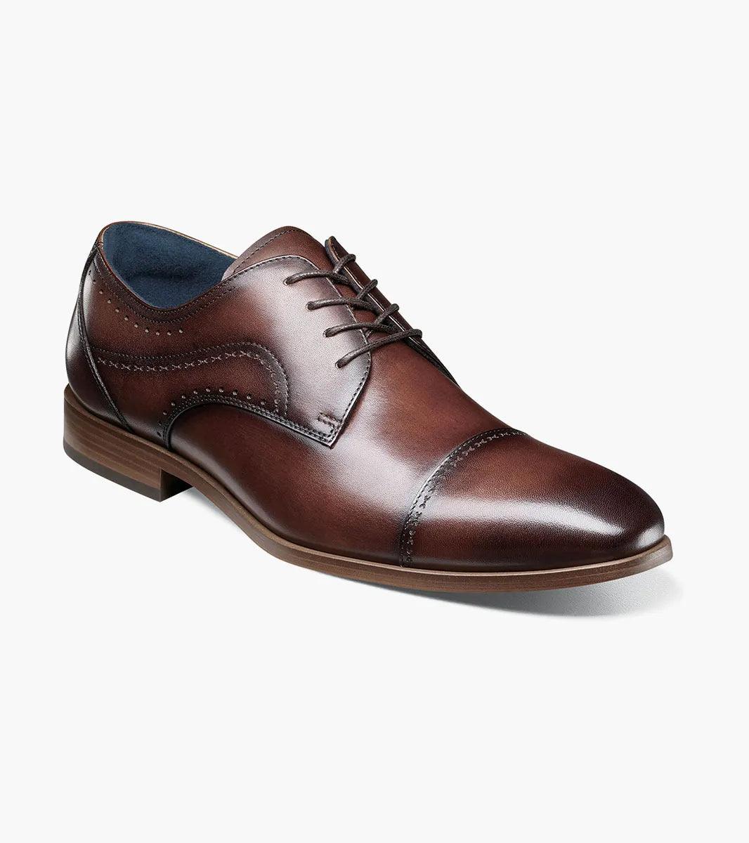 Stacy Adams Bryant Cap Toe Oxford Dress Shoes for Men - Premium Brown Leather Formal Shoes for Business, Wedding & Office - Comfortable & Stylish Men's Wingtip Oxfords