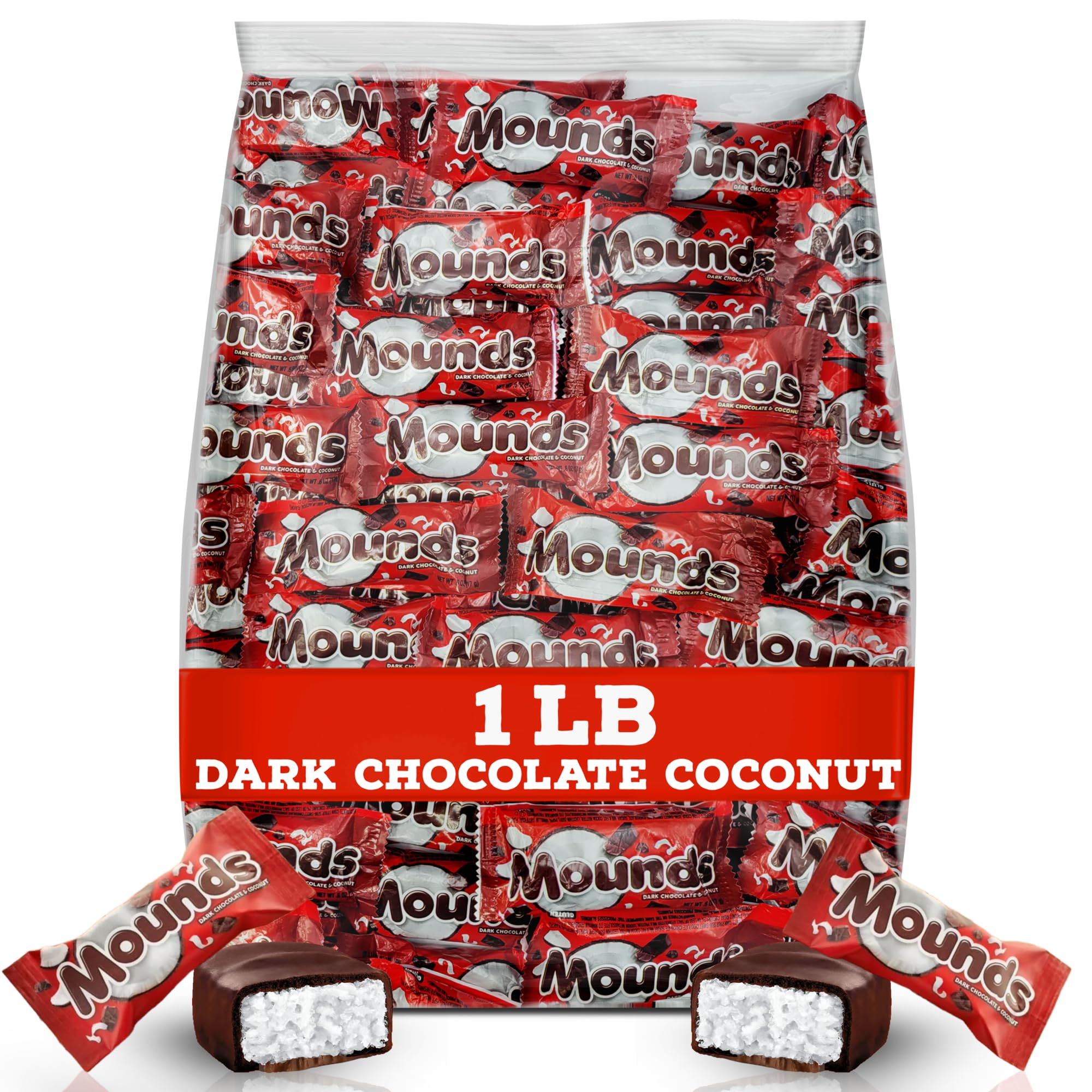 Mounds Dark Chocolate Coconut Candy Bars - Individually Wrapped Bulk Pack (1 Pound) - Perfect for Halloween, Christmas Gifts, Party Favors & Office Snacks - Vegan & Gluten Free Treats for Sharing
