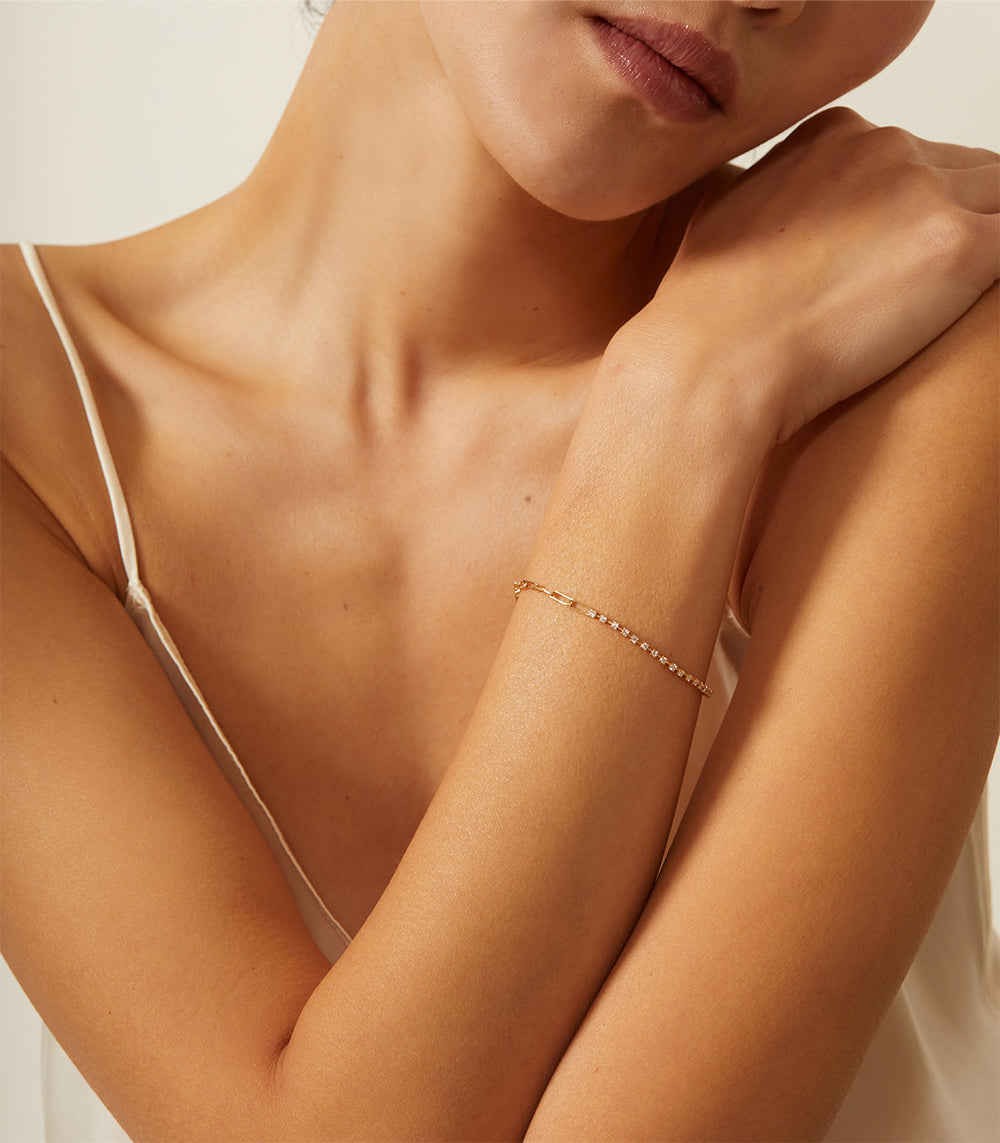 Melrose Diamond Paperclip Chain Bracelet - Elegant Dainty Gold or Silver Jewelry for Women - Perfect for Engagement, Anniversary, Wedding & Everyday Wear