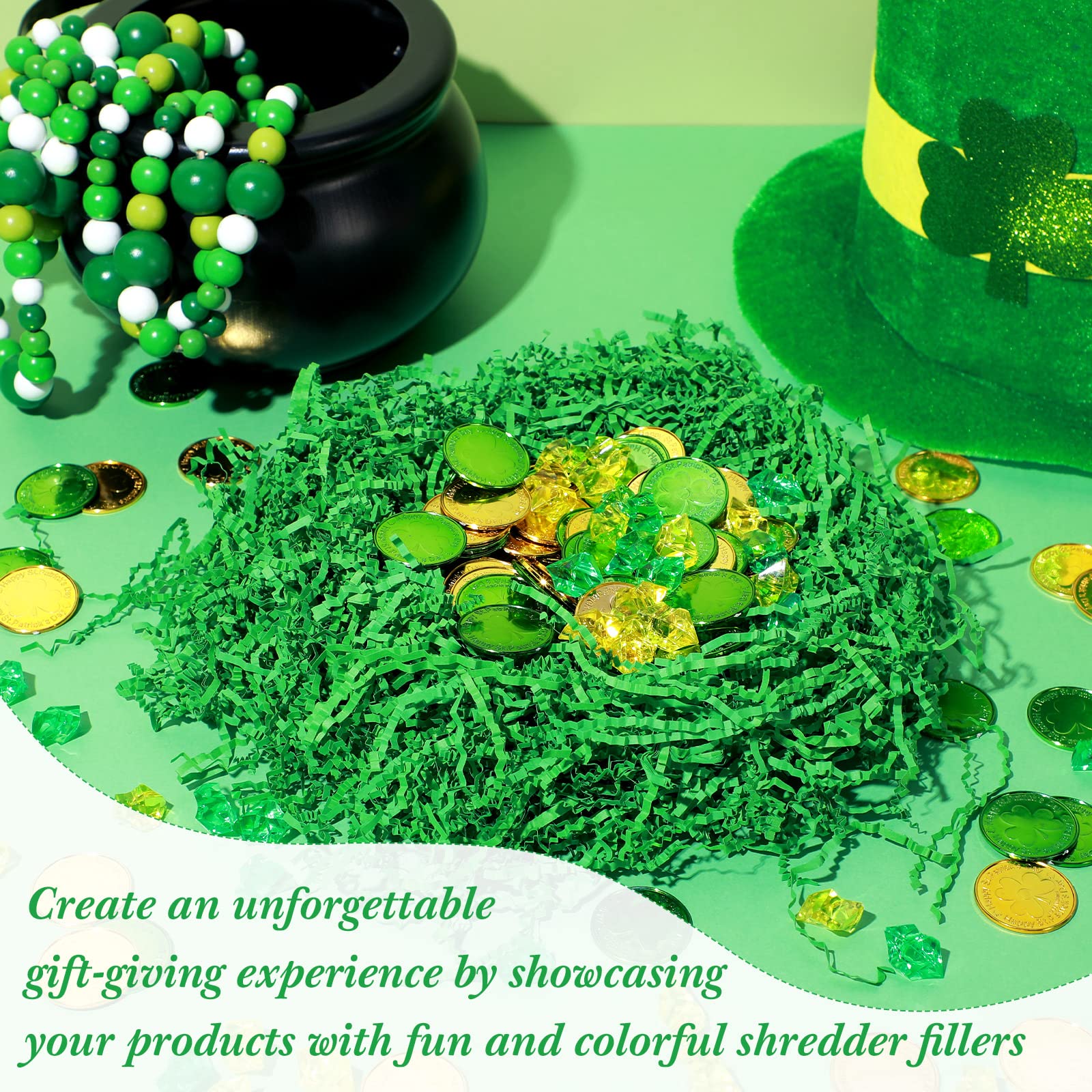 Outus 1LB Dark Green Crinkle Cut Paper Shred - Premium Metallic Gift Box Filler, Easter Grass & Decorative Shredded Paper for Wedding, Birthday, Wrapping Boxes & Bags - Perfect for Party Decorations, Gift Wrapping & Craft Projects