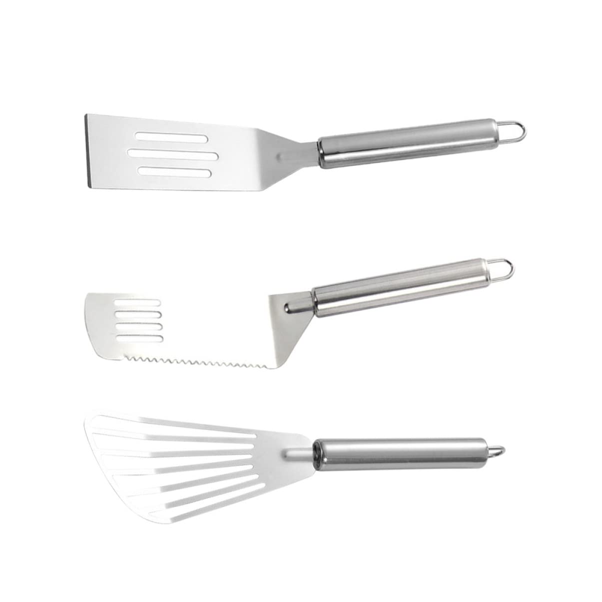 BESTonZON 3-Piece Stainless Steel Fish Spatula Set - Slotted Turner for Grilling, Flipping Fish & Pancakes - Durable Metal Kitchen Utensils for BBQ, Cooking & Baking