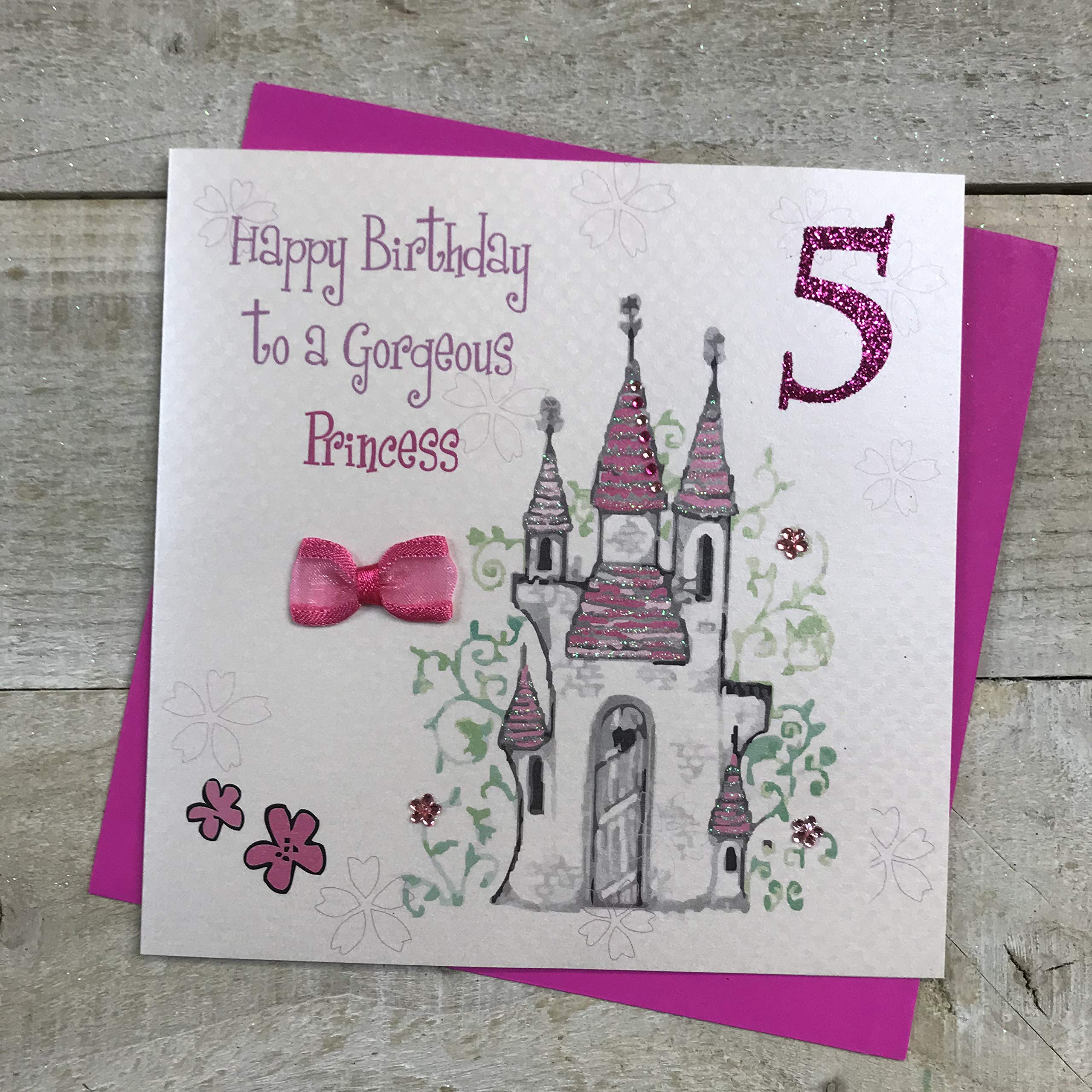Handmade 5th Birthday Card for Princess - Castle Happy Gorgeous Design - Perfect for Girls' Birthday Parties, Princess Theme Celebrations & Special Occasions