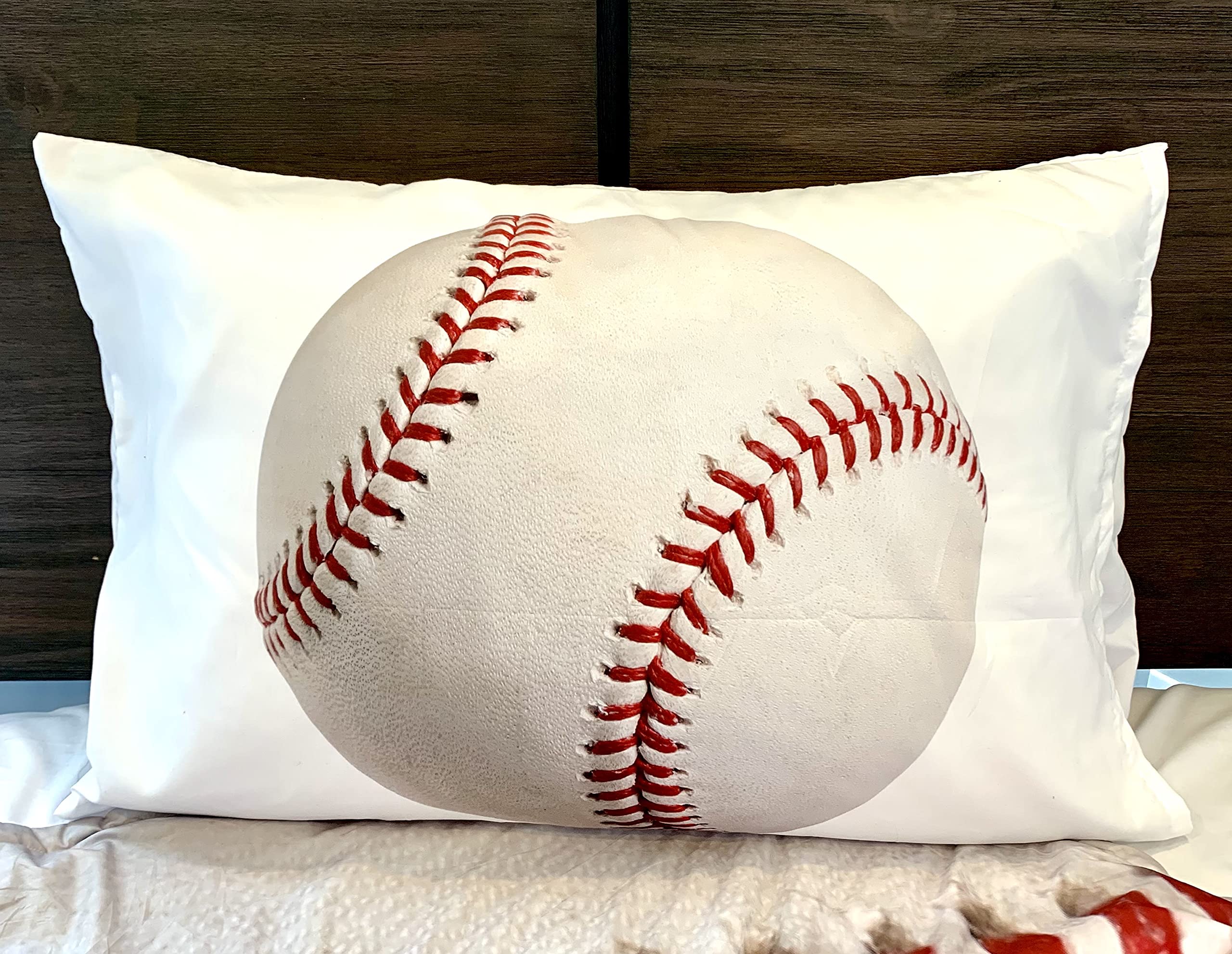 5-Piece Kids Baseball Twin Bedding Set - Round Comforter, 2 Pillowcases, Sheet Set & Soft Microfiber Flannel Blanket | Perfect for Boys' Bedroom, Sports-Themed Decor & Cozy Sleep