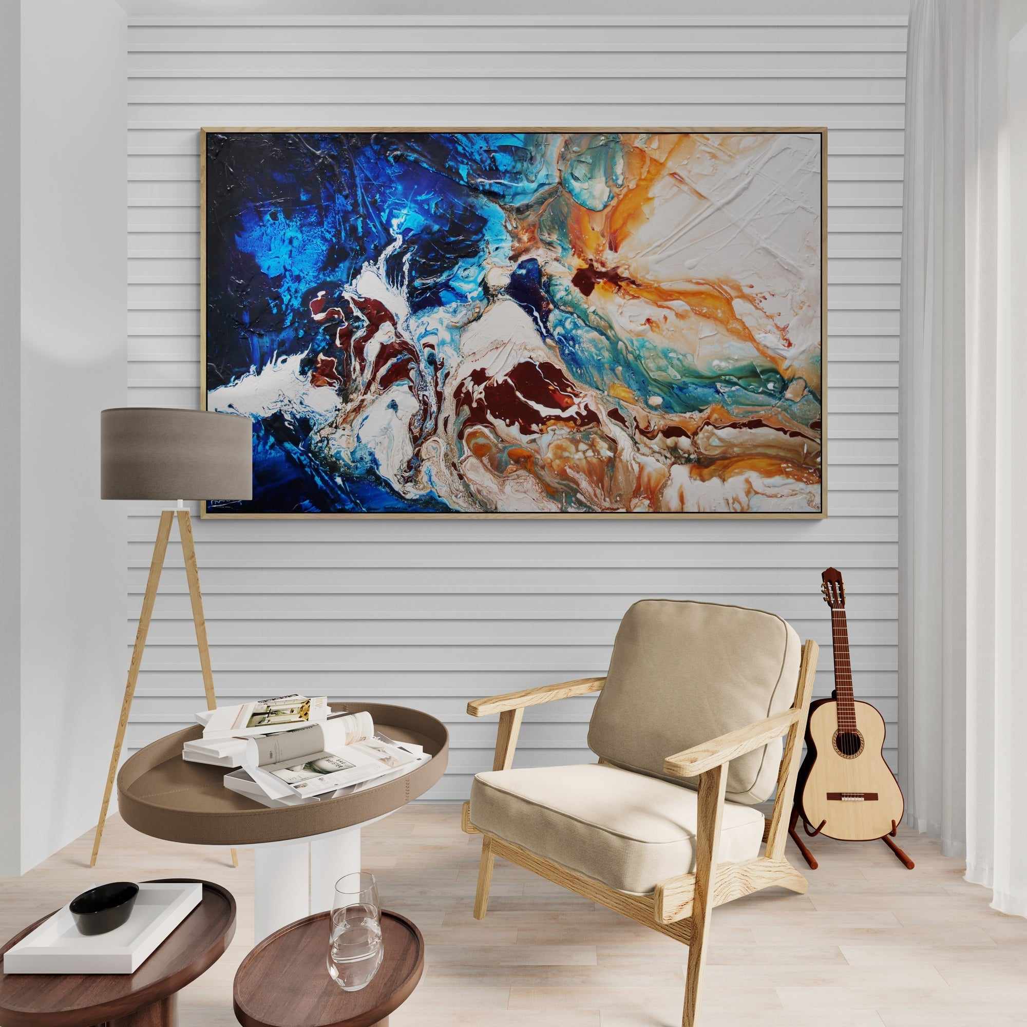160cm x 100cm Blue White Textured Abstract Canvas Art Painting - Modern Wall Decor for Living Room, Bedroom & Office