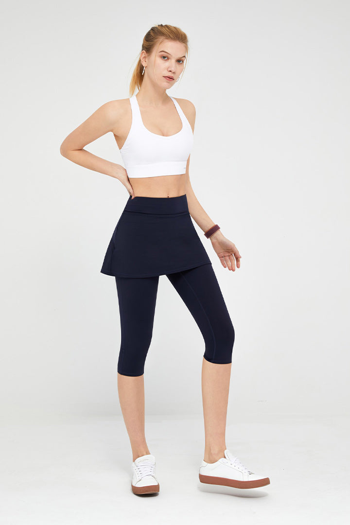 FlexEase™ High Waist Skirted Capri Leggings for Women - Tummy Control Workout Yoga Pants - Comfortable Stretchy Athletic Leggings for Running, Gym & Lounge Wear