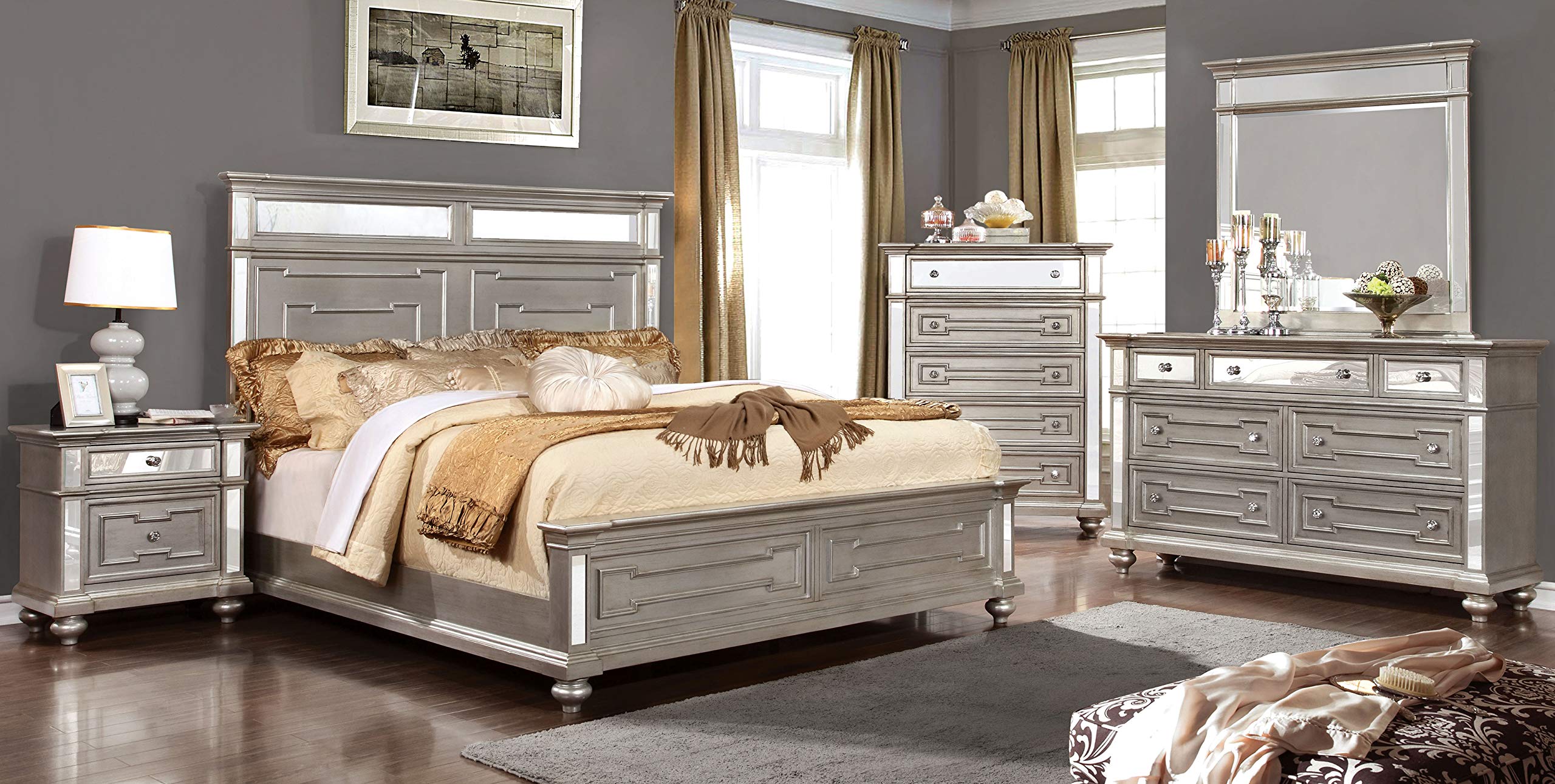 247SHOPATHOME Shawnette 2-Drawer Nightstand, Silver Finish Bedside Table - Perfect for Bedroom, Living Room, or Office Storage