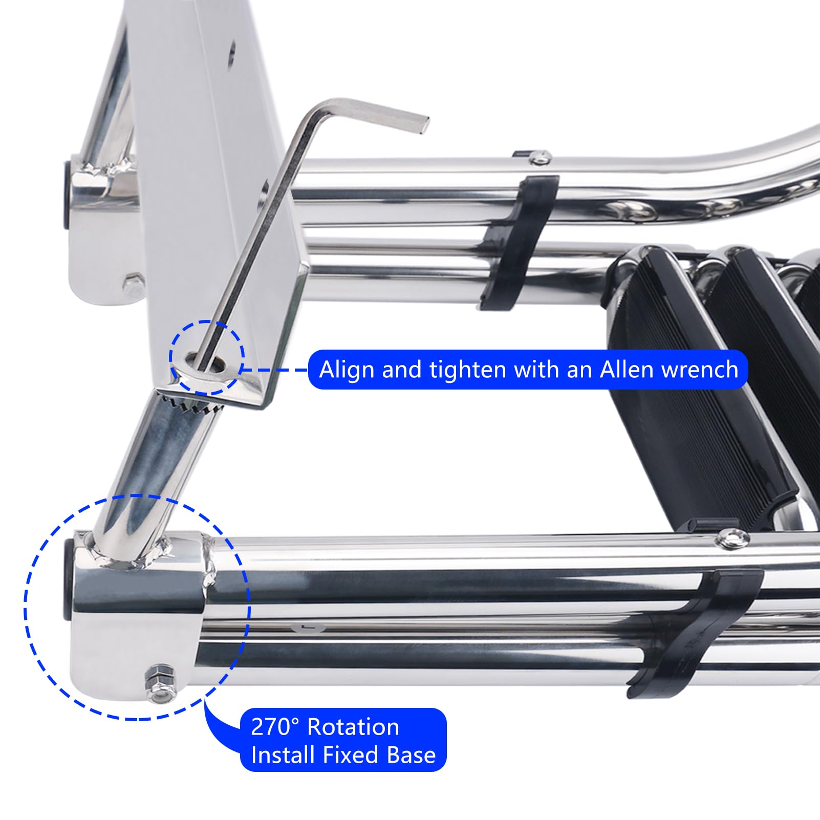Heavy Duty 316 Stainless Steel 4-Step Telescoping Pontoon Boat Ladder with Wide Steps & Strong Handrails - Folding Rear Entry Swim Deck Ladder for Boats, Docks, and Marine Use