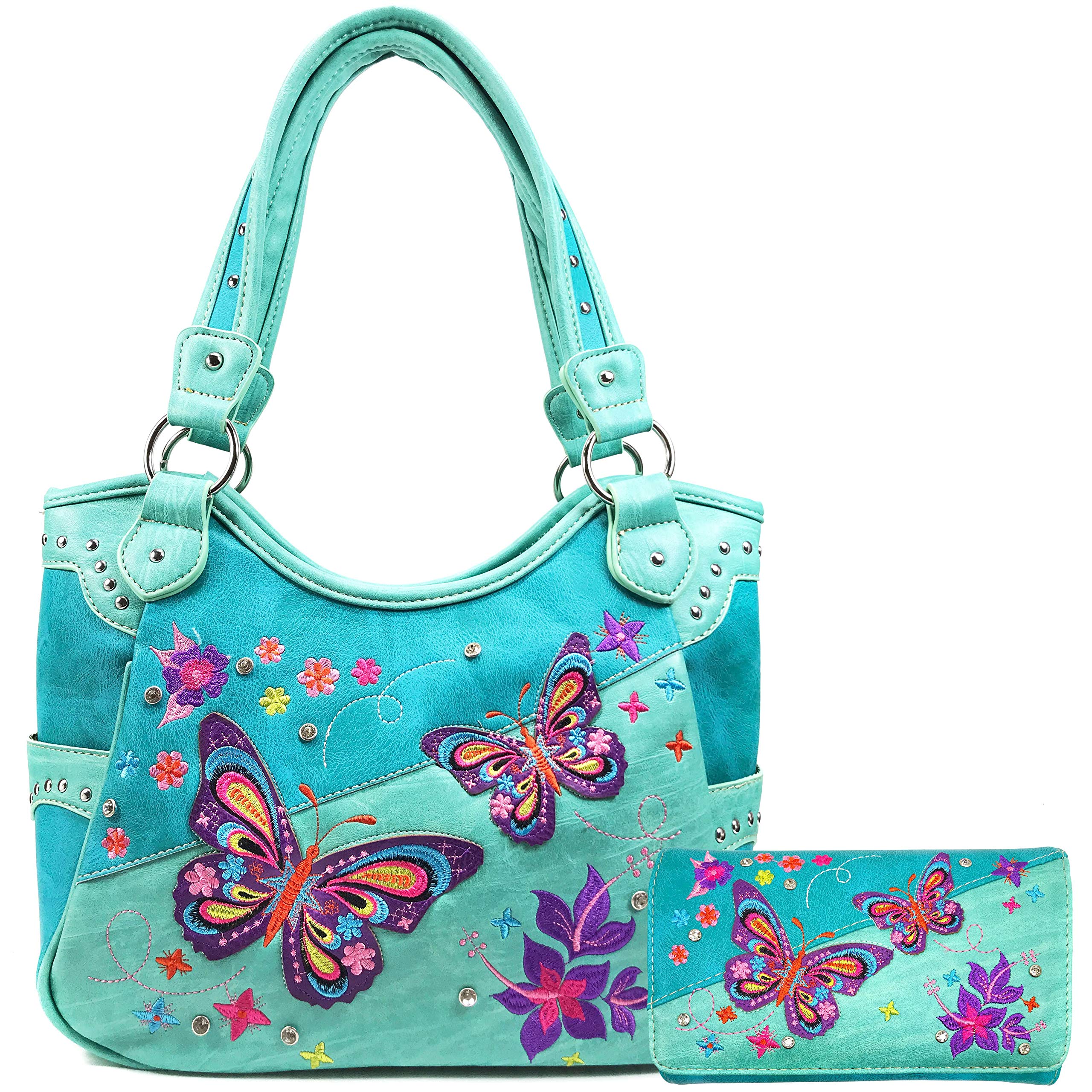 Zelris Butterfly Floral Embroidery Concealed Carry Tote Handbag Set - Stylish & Functional Purse for Women's Everyday Use, Shopping, and Travel