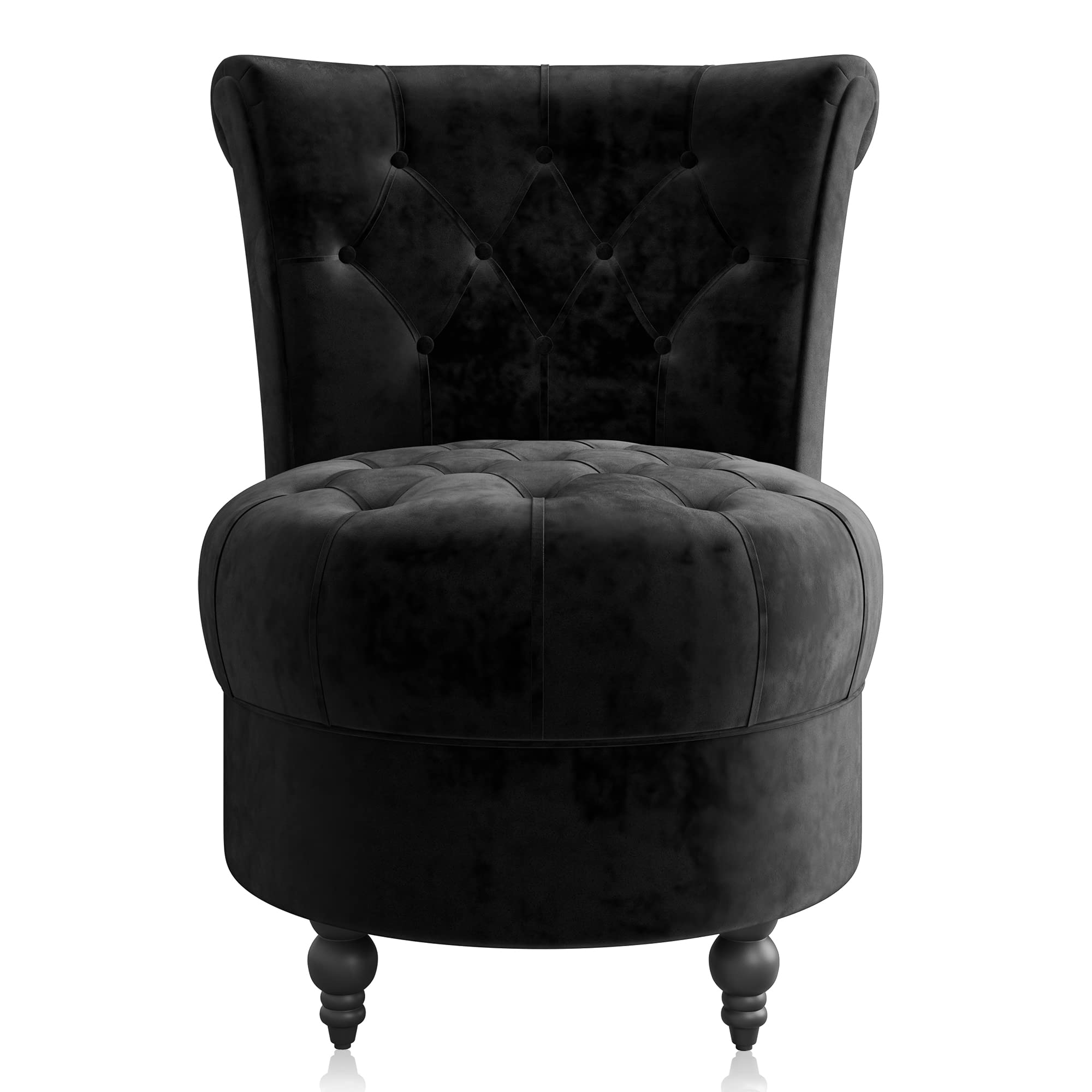 BELLEZE Throne Royal Accent Chair - Luxurious Button-Tufted Velvet Upholstery, Low Back Armless Design with Thick Padding & Sturdy Rubberwood Legs - Perfect for Living Room, Bedroom or Office Decor (Black, Malik Style)