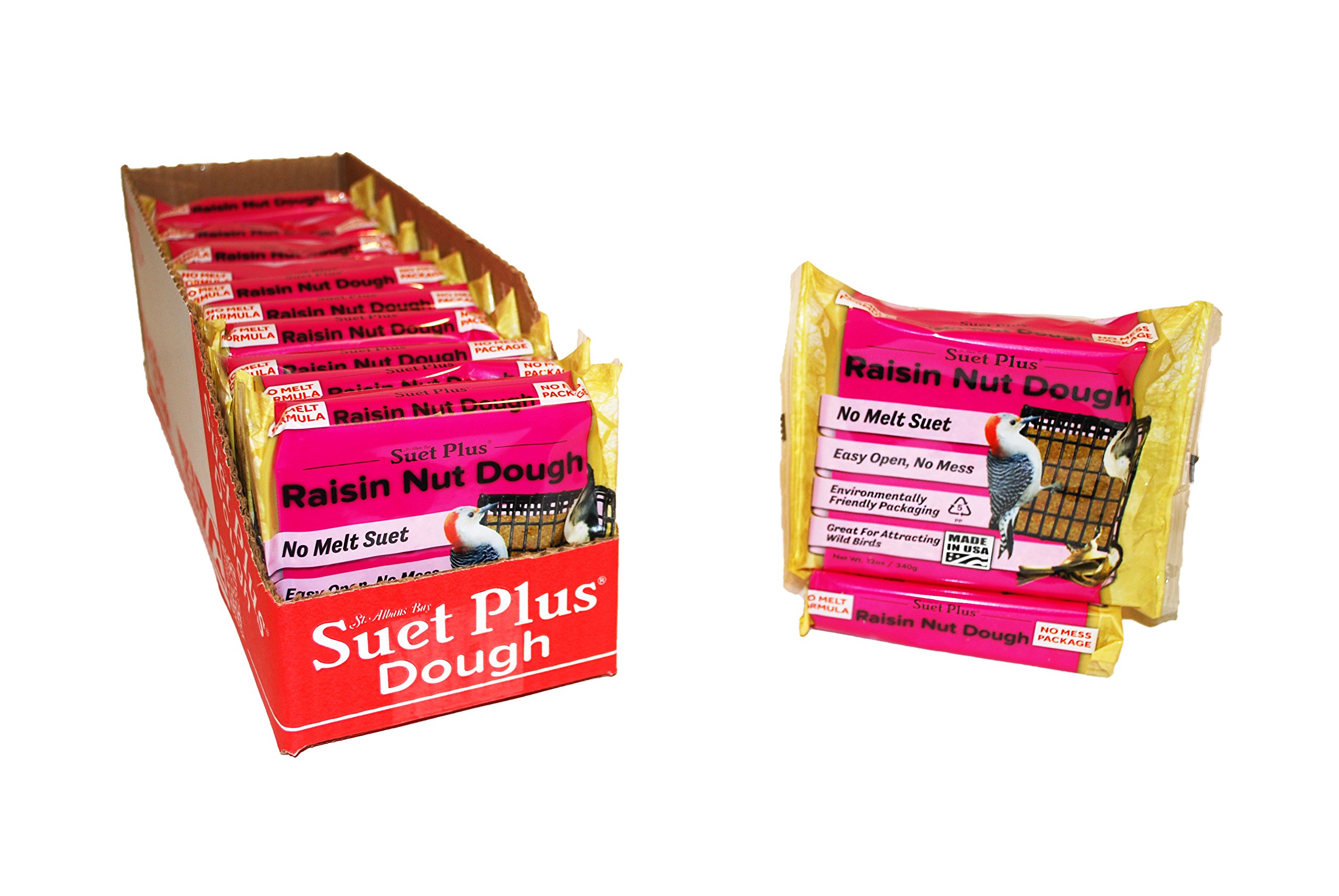 Wildlife Sciences No Melt Suet Cakes - 12 Pack of High Energy Raisin Nut Dough Bird Feeders | Year-Round Wild Bird Food for Woodpeckers, Chickadees & Nuthatches | Perfect for Backyard Bird Watching & Garden Feeding Stations