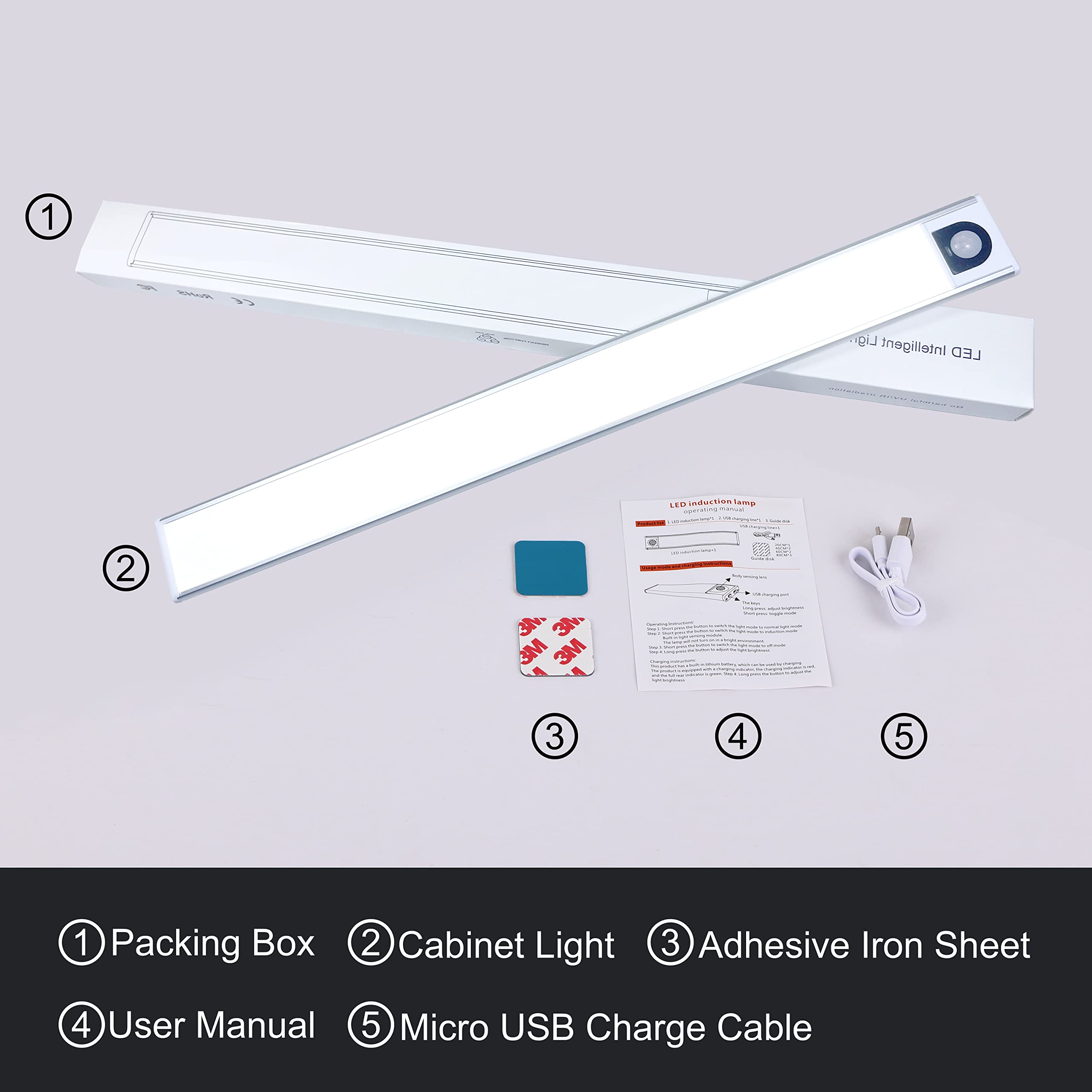 16 Inch Magnetic Under Cabinet Lights - Motion Activated Rechargeable LED Stick-on Lights for Closet, Kitchen, Hallway, Stairs & Car | Dimmable Battery-Powered Lighting for Home, Garage & RV Use