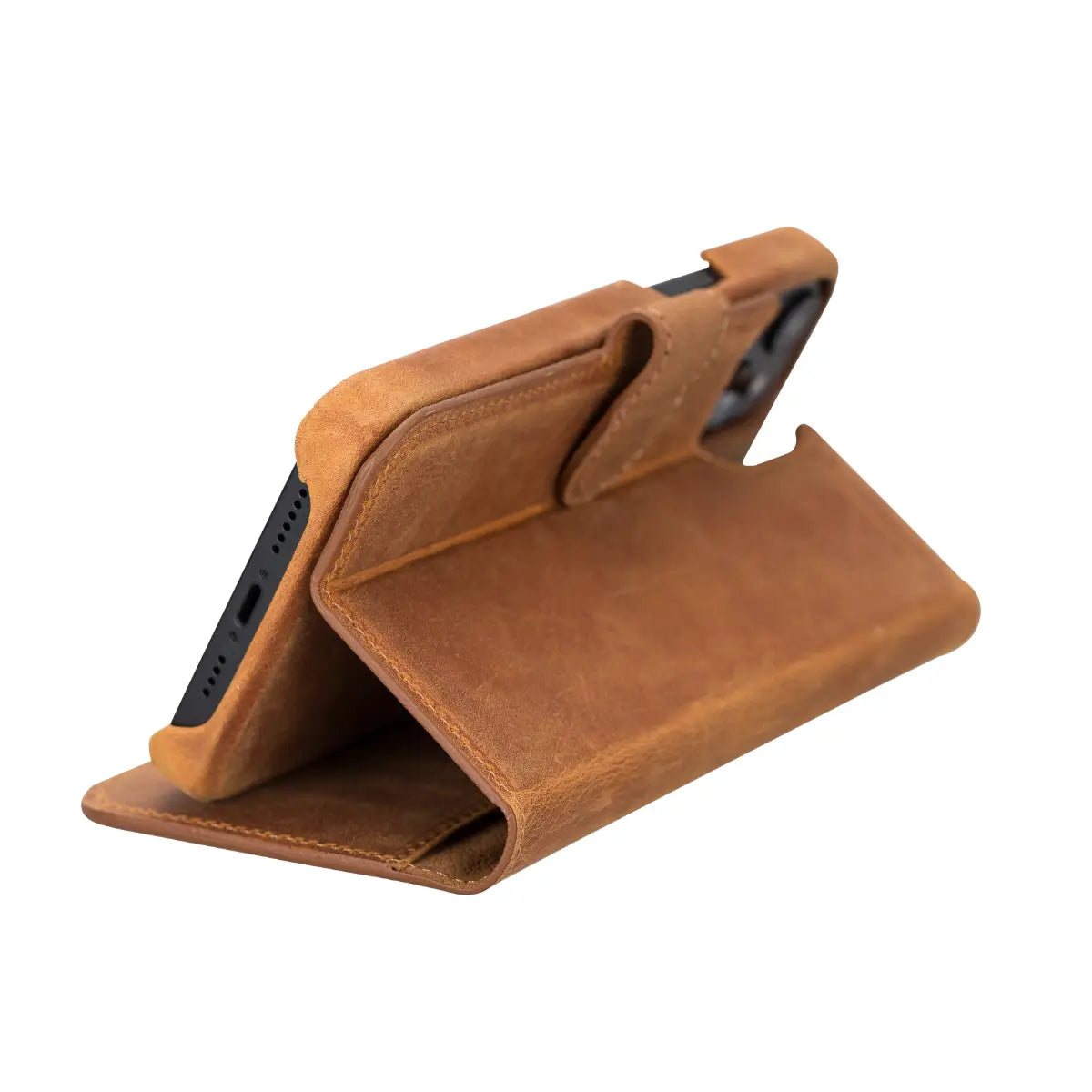 Premium Camel Brown Leather Magnetic Wallet Case for iPhone 14 Plus - Slim RFID Blocking Protection | Perfect for Business Travel & Everyday Use
