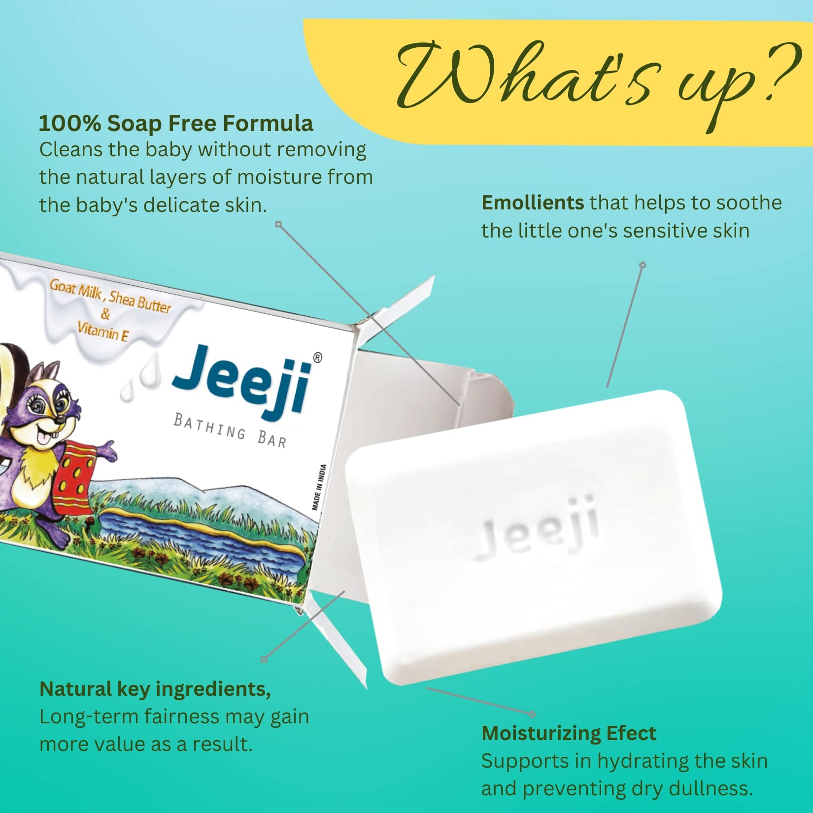 Jeeji Goat Milk Baby Bath Bar - Soap-Free, Natural & Moisturizing with Shea Butter, Oatmeal & Olive Oil - Gentle Daily Cleansing for Newborns & Sensitive Skin - 75g Each (Pack of 2) - Perfect for Bath Time, Baby Care Routine & Travel