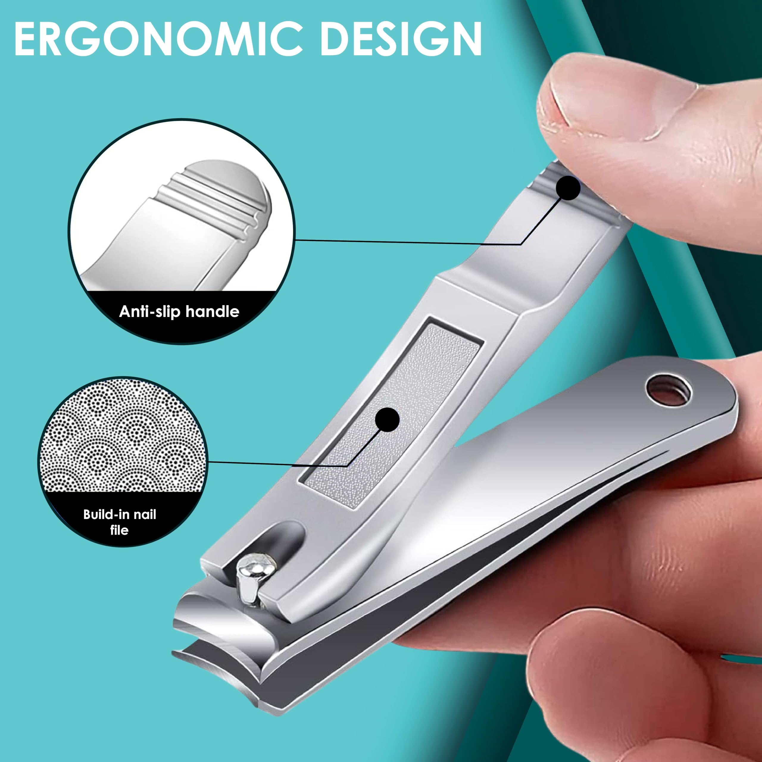 Professional Nail Clipper Set for Men - Cuticle Cutter, Finger & Toe Nippers for Thick Nails with Non-Slip Handle & Built-in File | Curved Blade Design Prevents Nail Fungus | Perfect for Home, Travel & Salon Use