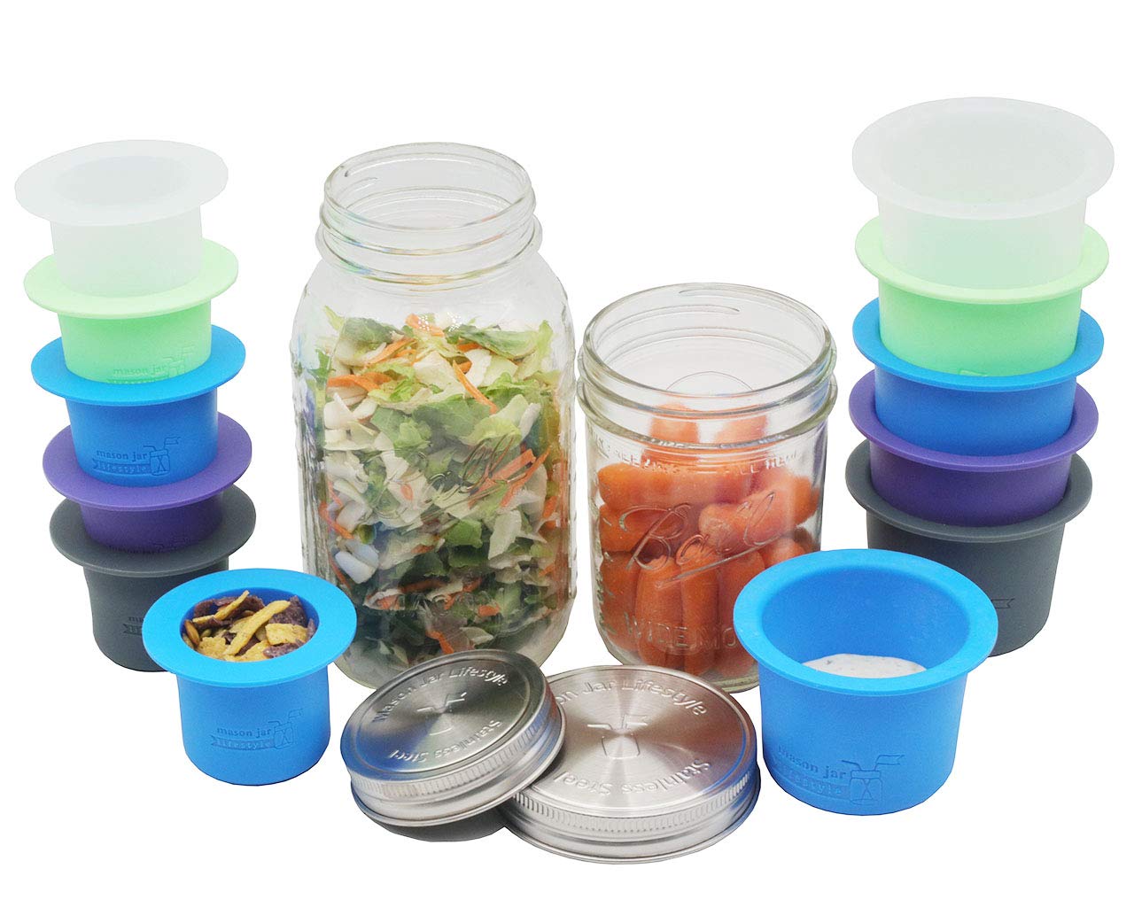 Mason Jar Lifestyle Divider Cup - BPA-Free Plastic Free Bento Lunch Container for Salads, Dips & Snacks | Wide Mouth Jar with Removable Dividers (Charcoal Gray) - Perfect for Meal Prep, Office Lunches & Picnics