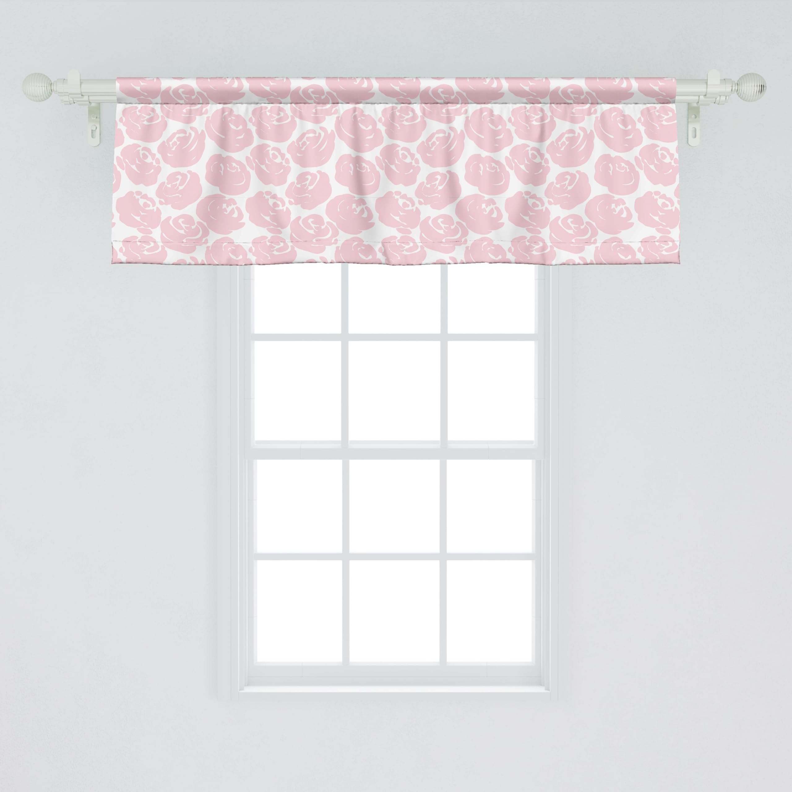 Ambesonne Floral Window Valance Set of 2 - Rose Silhouette English Garden Print Rod Pocket Curtains for Kitchen & Bedroom, 54x18 Inches, Rose White - Perfect for Farmhouse, Cottage & Vintage Home Decor