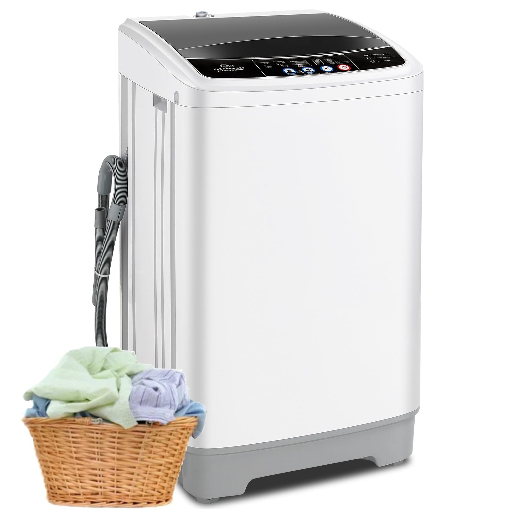 Nictemaw 17.8Lbs Full Automatic Portable Washing Machine - 2.4 Cu.ft Compact Laundry Washer with 10 Wash Programs, 8 Water Levels, Drain Pump & LED Display - Perfect for Apartments, Homes, RVs, Camping & Small Spaces