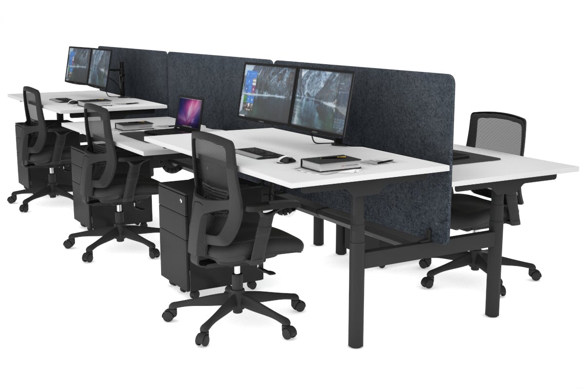 Flexi Premium Height Adjustable 6-Person H Bench Workstation - Black Frame [1200L x 800W with Cable Management] - Ideal for Office, Coworking Spaces & Home Offices