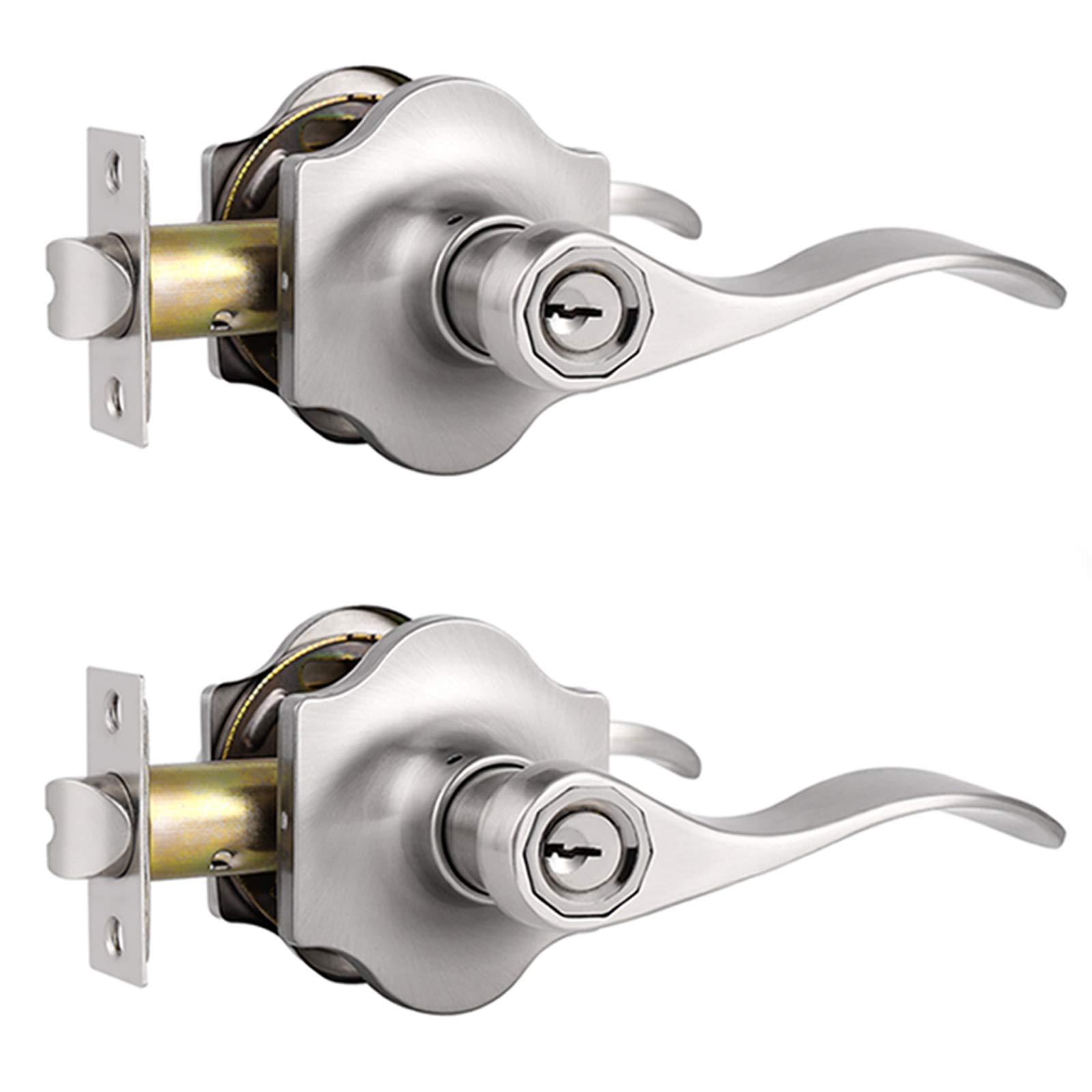 Probrico Keyed Door Lock Set - 2 Pack, Brushed Nickel for Home Security