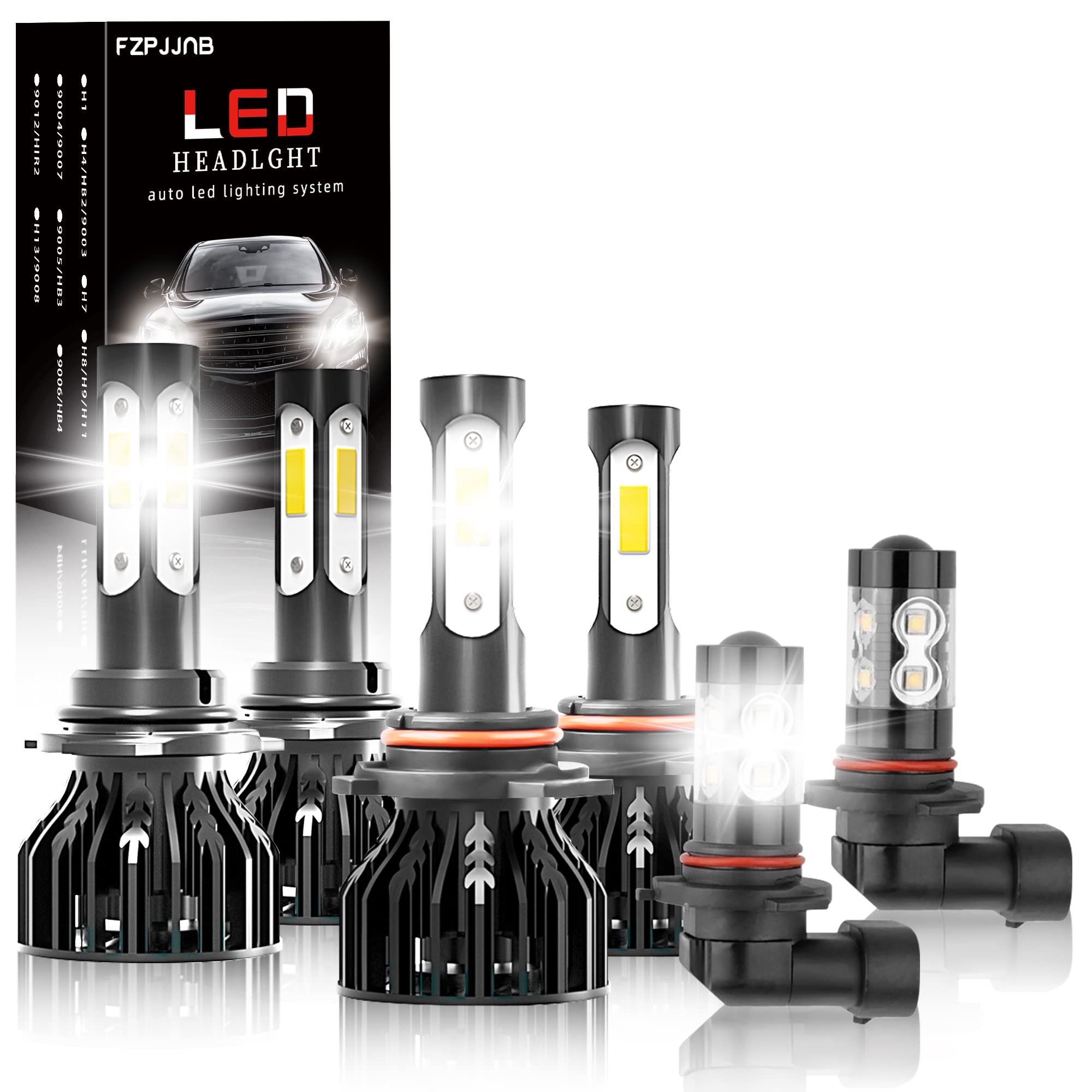 DODGE RAM 1500 2500 3500 (2013-2015) LED Headlight Kit - 9005+9012 High/Low Beam & 9145/9006 Fog Light Bulbs - 6-Piece Projector LED Upgrade for Enhanced Night Driving Visibility