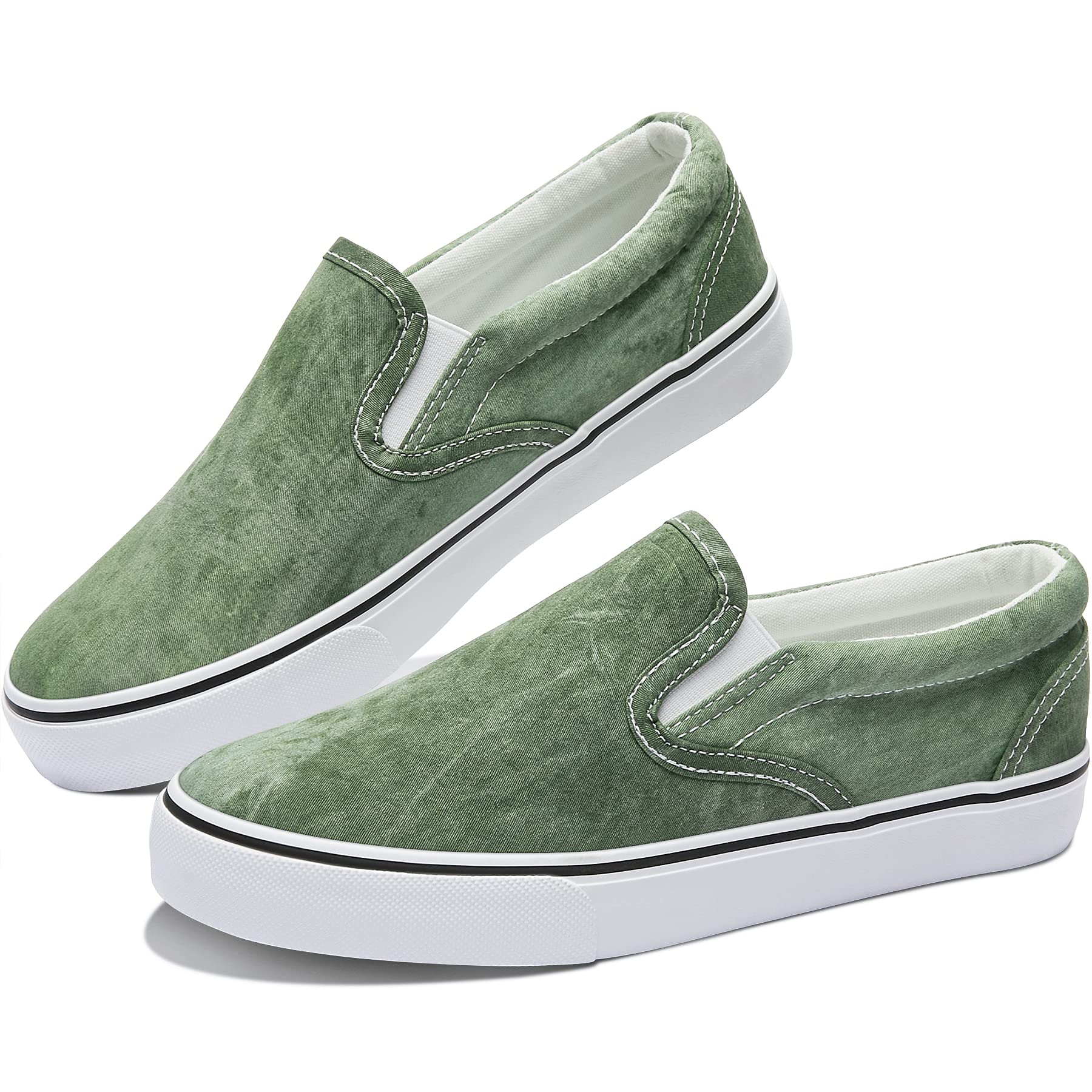 Obtaom Women's White Sneakers & Black Slip-On Shoes - Low Top Canvas Loafers for Casual Wear, Walking & Everyday Comfort