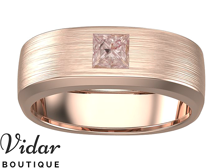 Morganite Princess Cut Men's Wedding Band Ring - Unique 14K Rose Gold Engagement Ring for Him - Perfect for Proposals, Anniversaries & Special Occasions