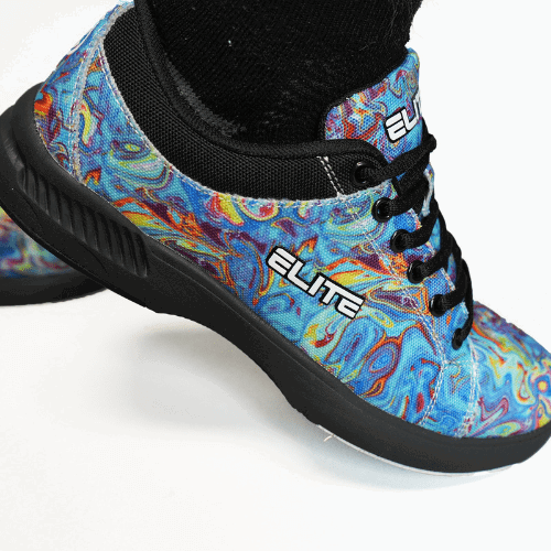ELITE Women's Blue Swirl Bowling Shoes with Lace-Up Closure & Slide Soles for Right & Left Feet - Perfect for League Play, Tournaments & Casual Bowling Nights