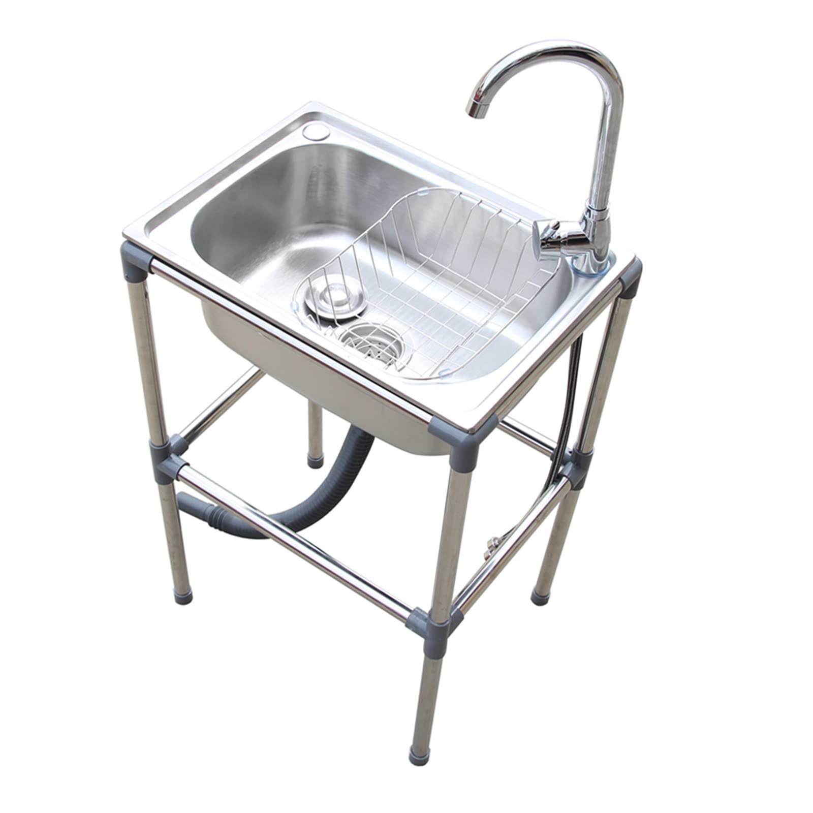 Doovin Commercial Stainless Steel Kitchen Sink with Drain Basket & Faucet - Easy to Clean, Heavy Duty 52x38x75cm for Restaurant, Outdoor Garden & Home Use