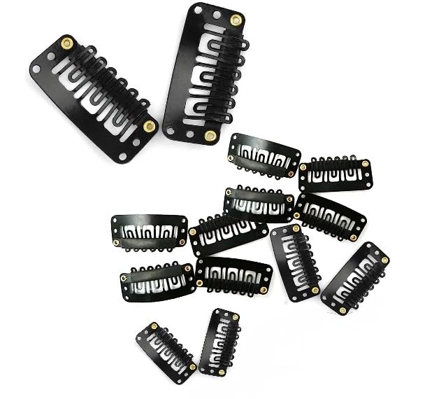 BLUSHIA 14-Piece Hair Extension Clips for Women & Men - Black Remy Human Hair Weft Clips (3.4cm) - Snap-In Wig Clips for Hair Patches, Bridal Dupatta & Everyday Styling - Perfect for Weddings, Parties & Daily Hair Volume Boost