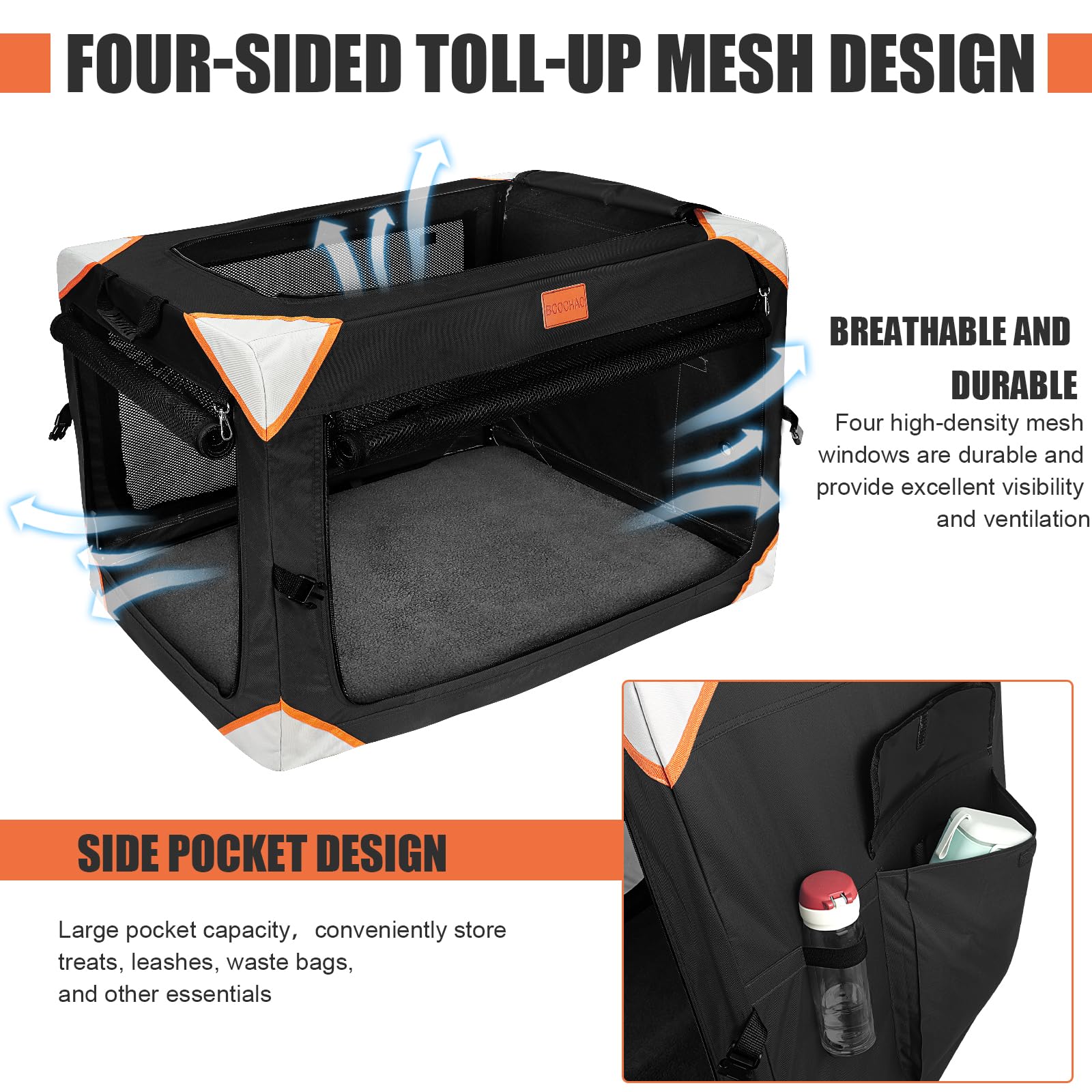 Collapsible Dog Crate for Extra Large Dogs - 4-Door Portable Pet Travel Crate with Soft Blanket | Sturdy, Breathable & Comfortable Design | Indoor, Outdoor & Car Back Seat Use | Perfect for Travel, Camping & Vet Visits