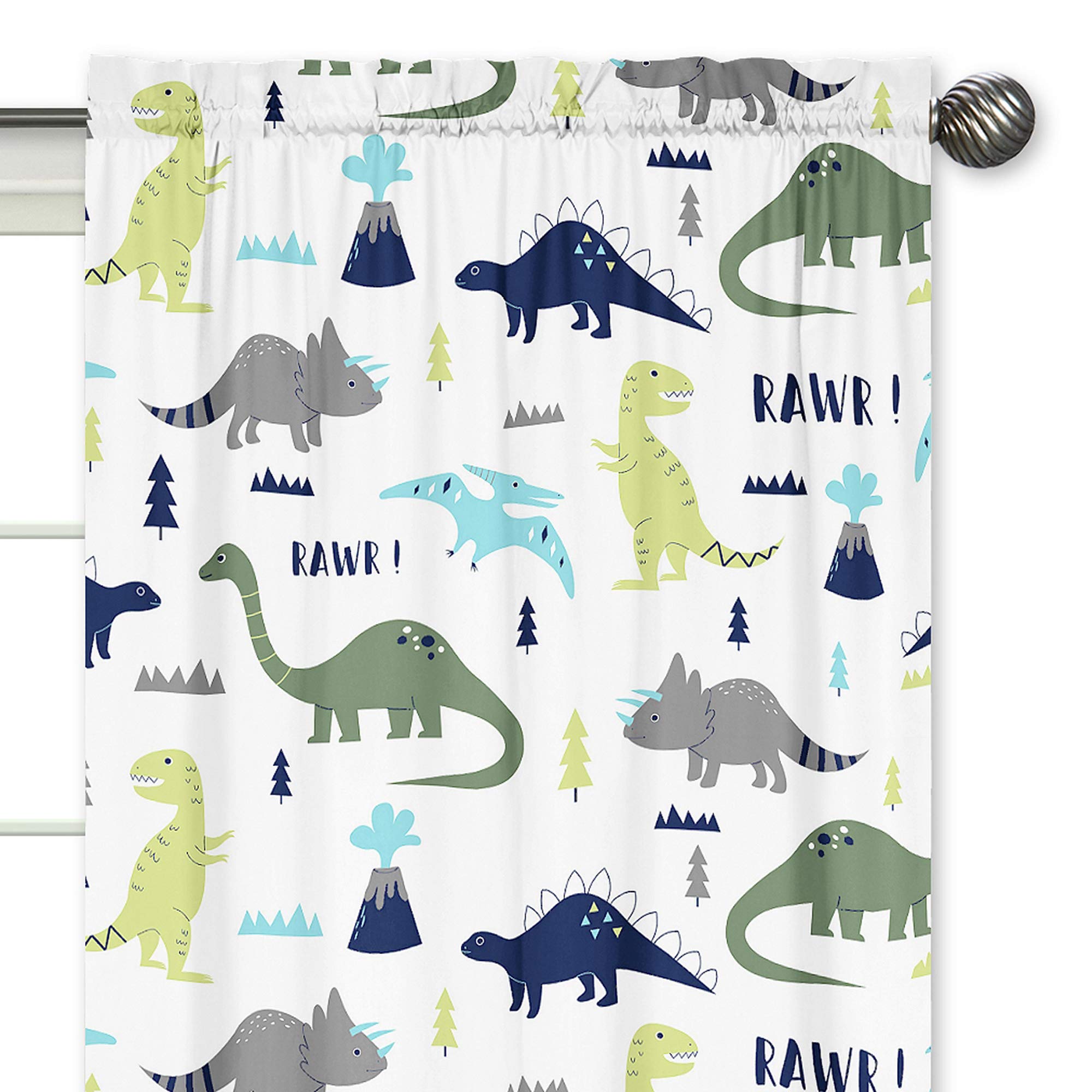 Modern Blue and Green Dinosaur Curtain Panels for Kids' Bedroom - Blackout Window Treatment Set of 2 - Perfect for Nursery, Playroom & Dinosaur Themed Decor
