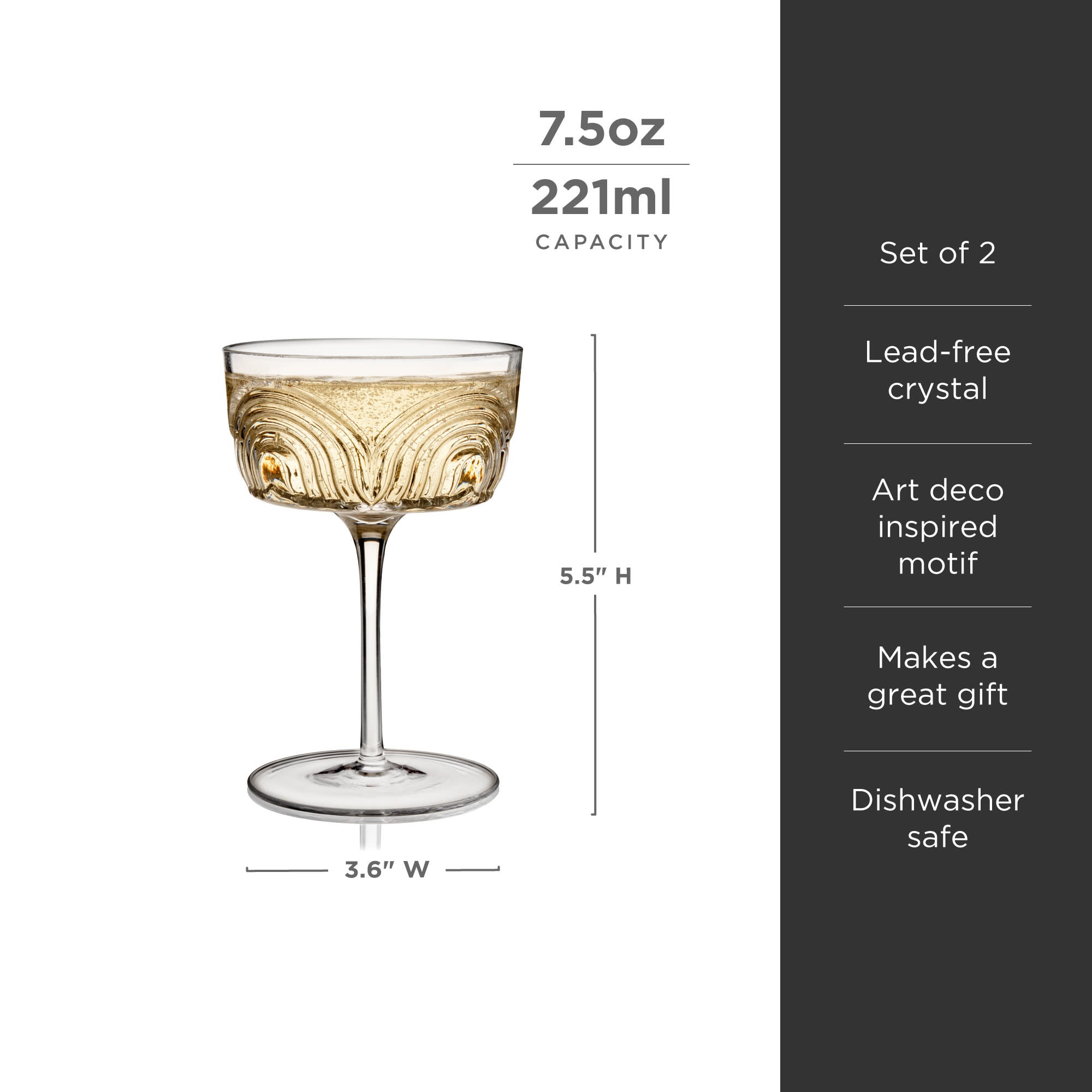 Beau Crystal Cocktail Coupes - Elegant 12oz Champagne Glasses Set of 4 for Wedding, Party & Home Bar - Premium Lead-Free Glassware for Sparkling Wine, Martini & Dessert Serving