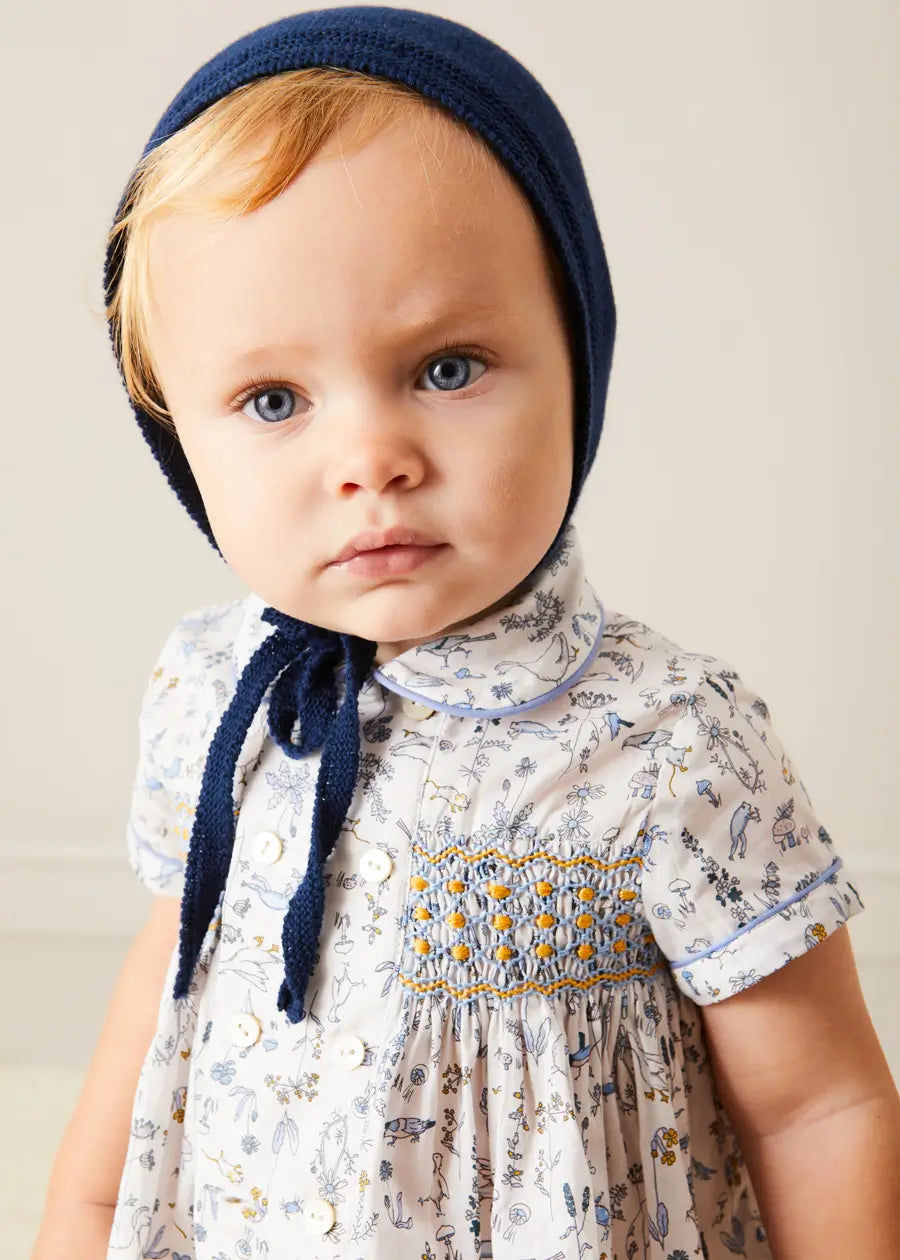 Ellis Liberty Print Hand Smocked Short Sleeve Baby Shirt - Blue Floral Cotton Top for Boys & Girls (6 Months to 4 Years) | Perfect for Spring Outfits, Family Photos & Special Occasions