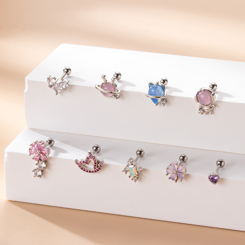 20G Cartilage Heart Stud Earrings - Floral Tragus & Conch Dangle Piercing Jewelry | Perfect for Daily Wear, Parties & Special Occasions