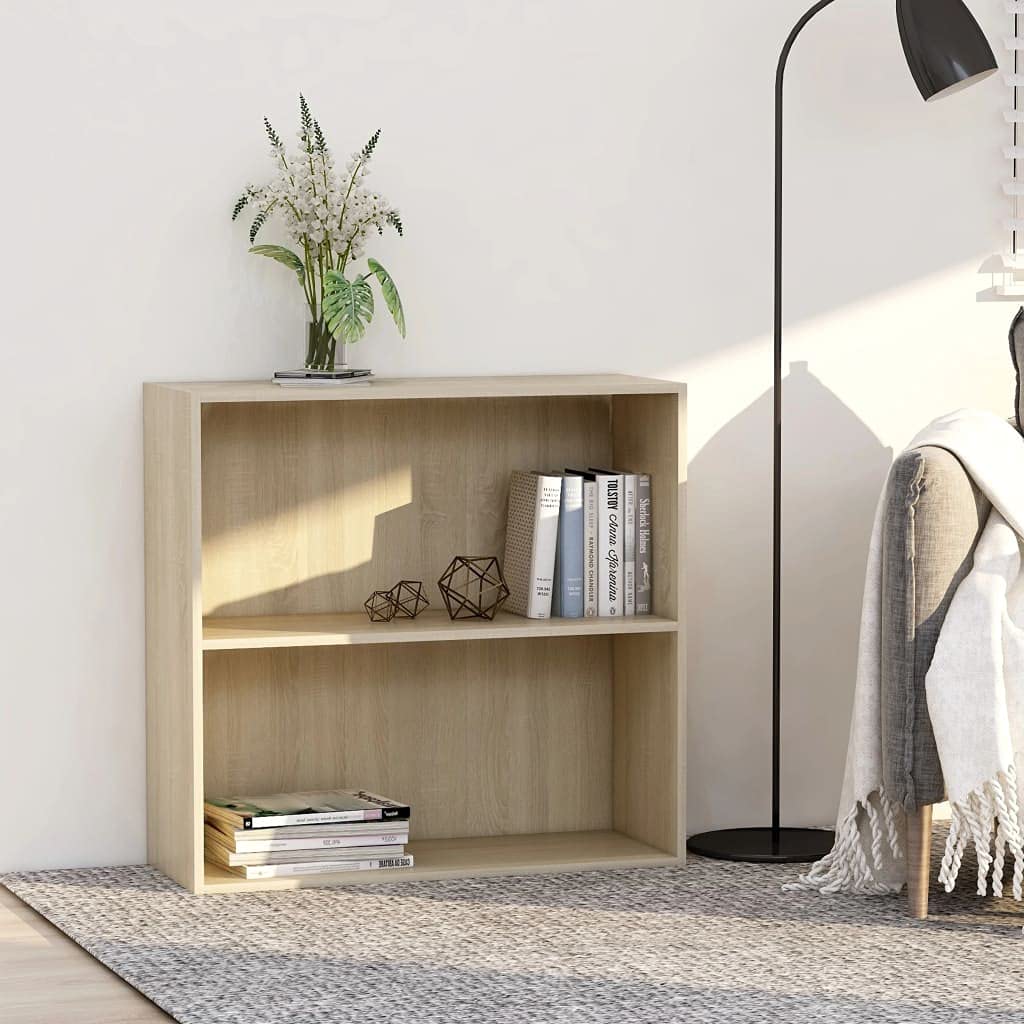 2-Tier Open Bookcase with Adjustable Shelves - Modern Freestanding Book Shelf for Display & Storage - Sonoma Oak Finish 31.5