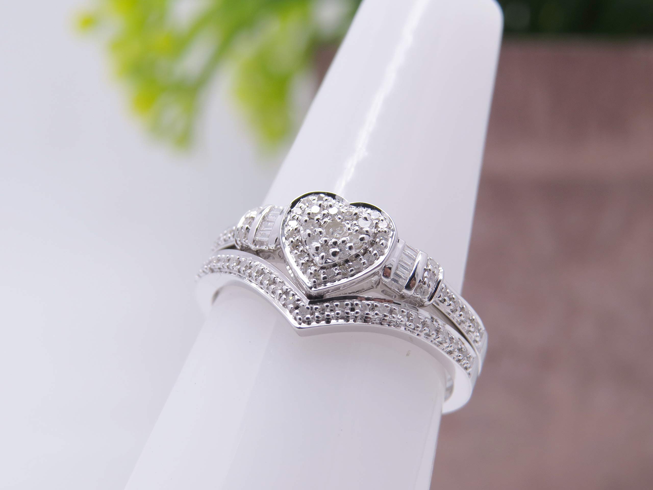 0.30 Carat Heart-Shaped Diamond Engagement Ring Set - Round & Baguette Cut in 925 Sterling Silver - Dazzlingrock Collection | Perfect for Proposals, Anniversaries & Romantic Gifts
