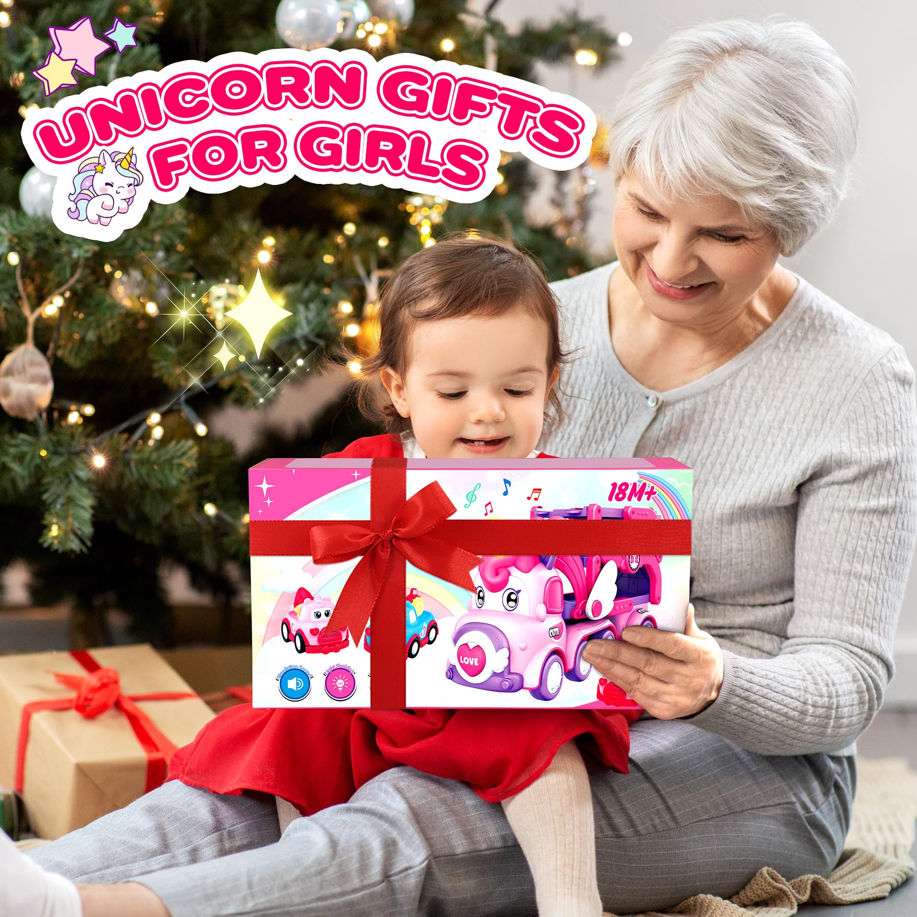 Pourbibi Auto Toy for Girls Ages 2-5 Years - Light & Music Truck Toy with Unicorn Design | Perfect Birthday & Christmas Gift for Toddlers | Pretend Play, Learning & Fun Transportation Toys for Kids