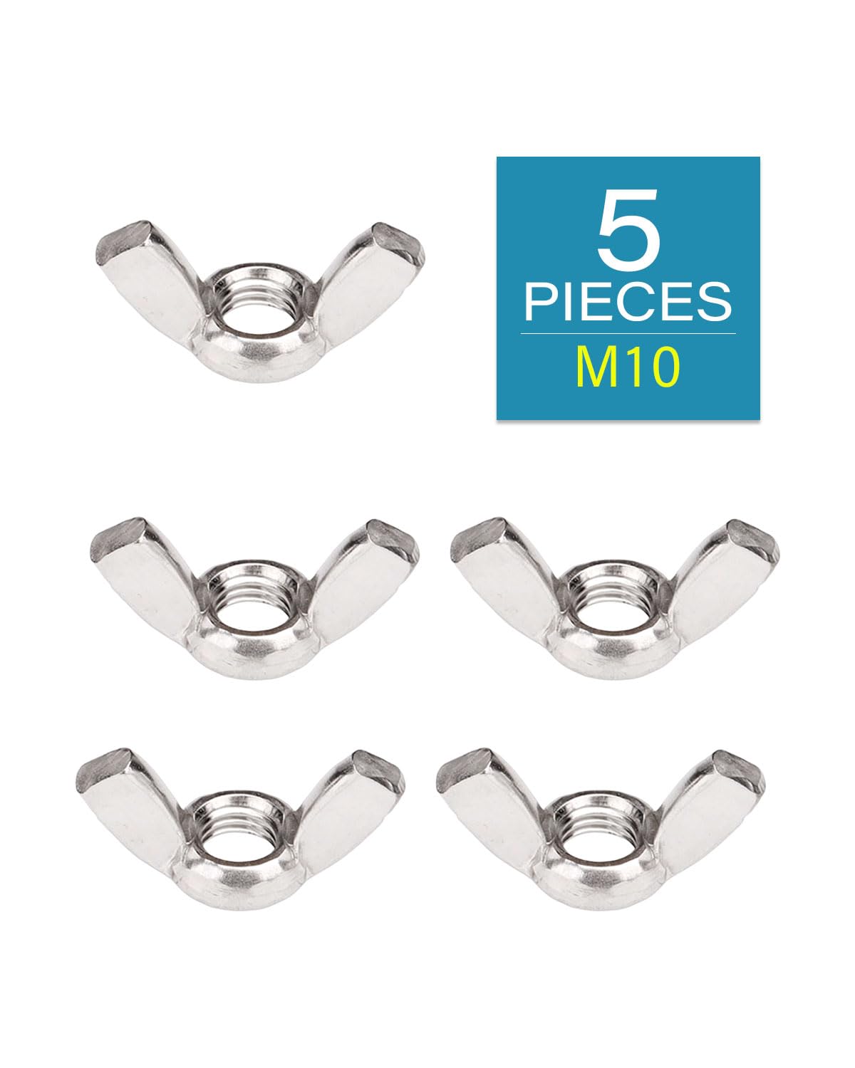 304 Stainless Steel M10 Wing Nuts - Pack of 5 | Corrosion-Resistant Hardware for Home Repair, DIY Projects & Industrial Applications | Perfect for Plumbing, Machinery & Outdoor Equipment Assembly