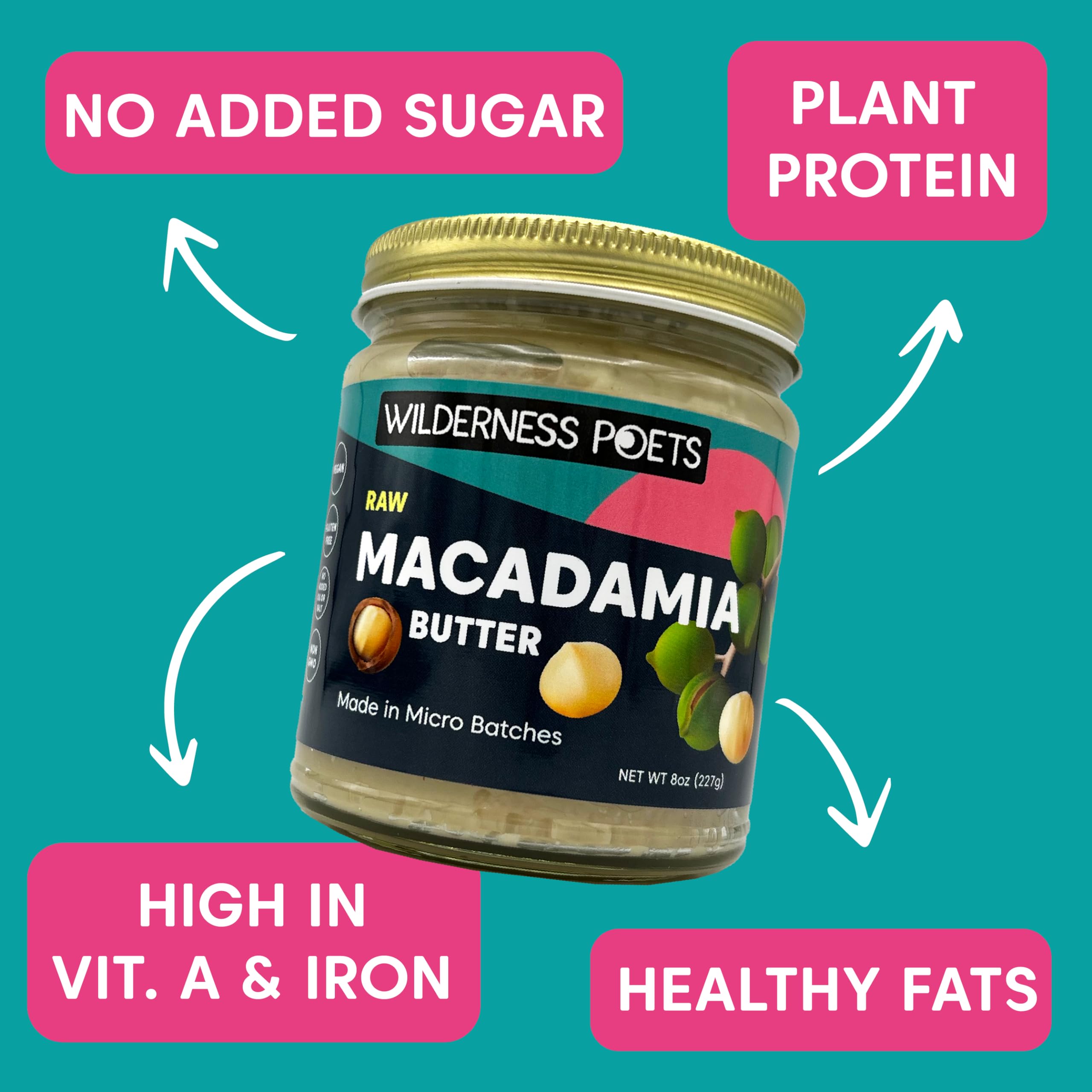 Organic Raw Macadamia Nut Butter - 64oz (4lb) Glass Jar - Vegan, Paleo, Keto-Friendly - Perfect for Smoothies, Baking & Healthy Snacks