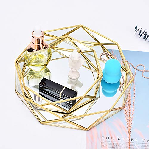 Elegant Gold Mirror Glass Perfume Tray - Vanity Makeup Organizer & Decorative Dresser Tray for Bathroom Countertop, Bedroom, and Luxury Home Decor | Perfect for Jewelry Display & Fragrance Storage
