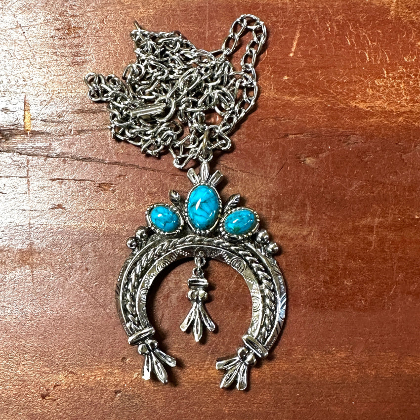 Vintage Silver Tone Naja Necklace with Faux Turquoise - Southwest Style Costume Jewelry for Women - Perfect for Boho Fashion, Festivals, and Tribal Themed Parties