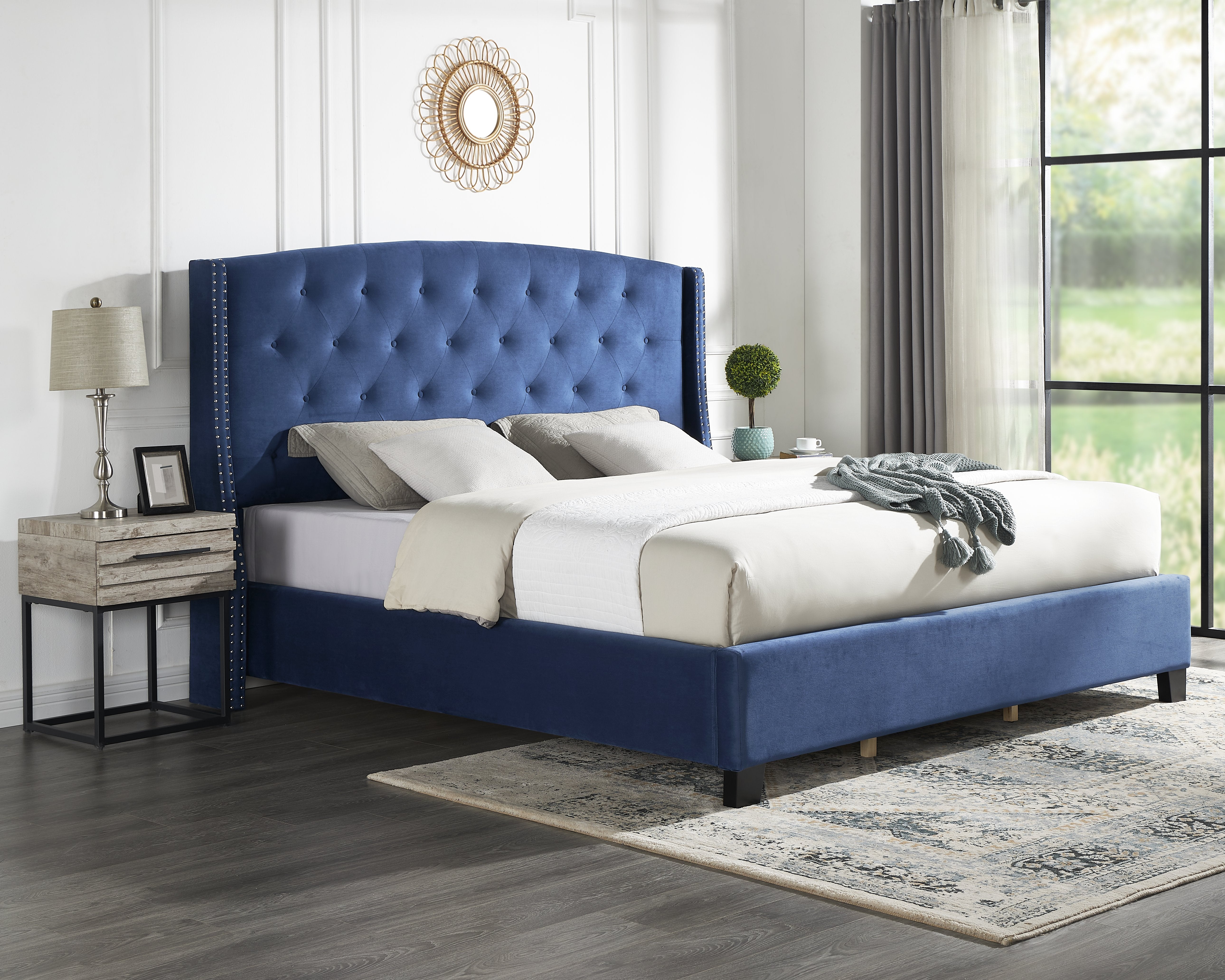 Roundhill Furniture Fentina 3-Piece Upholstered Bedroom Set - Tufted Velvet Wingback Queen Bed with 2 Nightstands for Luxurious Master Bedroom Decor | Perfect for Modern & Classic Home Interiors