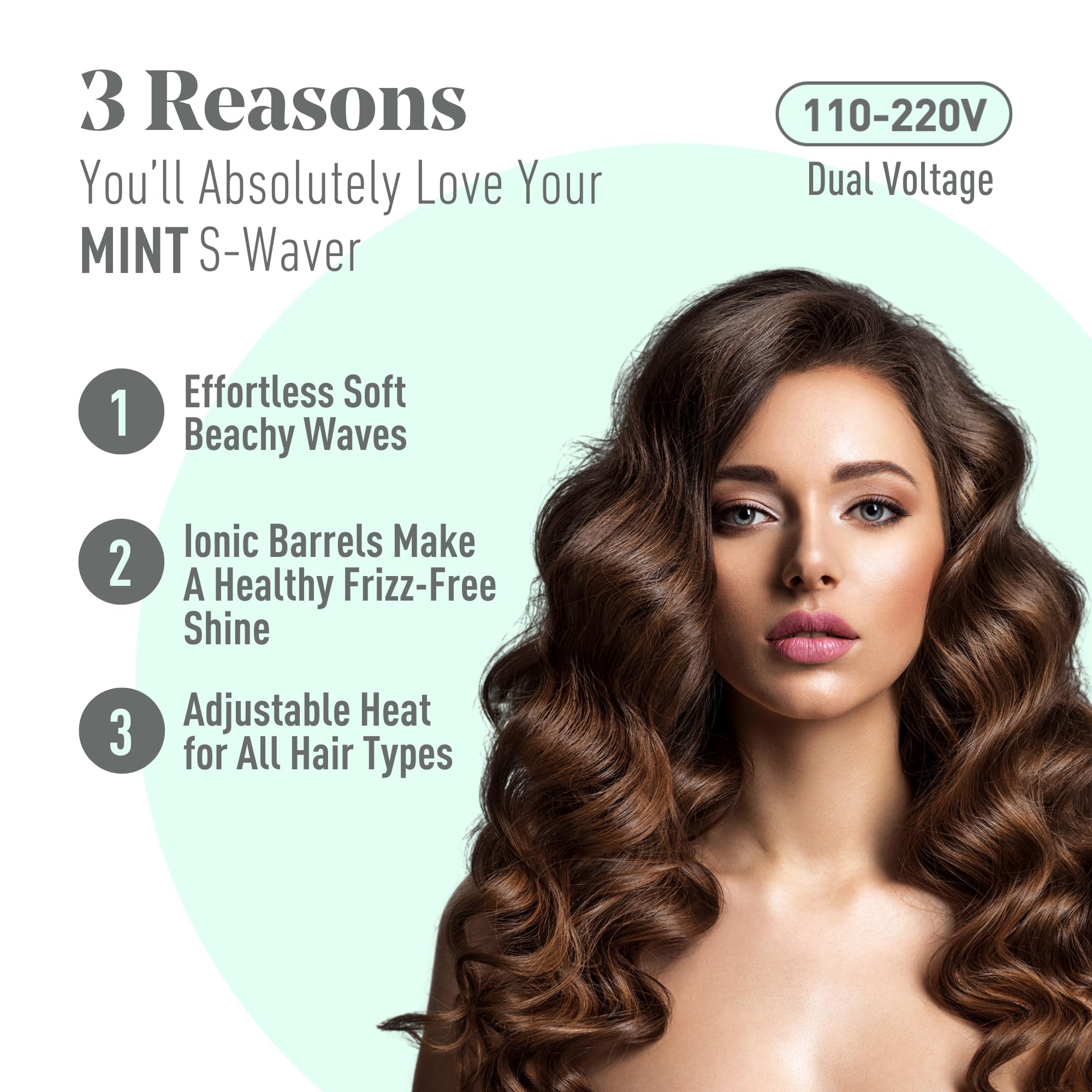 MINT Double Barrel Mermaid Hair Waver for Long Hair - Ionic Deep Waver Tool Creates Voluminous Beach Waves | Adjustable Temperature Wave Crimper & Styling Iron | Perfect for Salon-Quality Waves, Wedding Hairstyles & Everyday Beachy Looks
