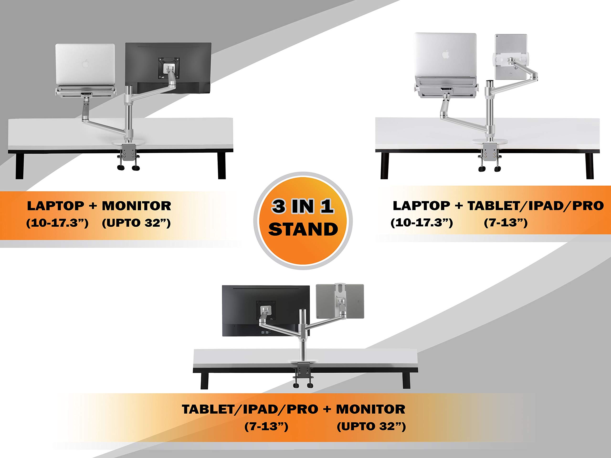 Adjustable 3 in 1 Stand for Laptop, Monitor & Tablet - 360° Rotating, Height Adjustable VESA Mount - Perfect for Home Office, Gaming & Multi-Screen Workstations