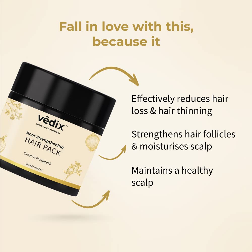 Vedix Ayurvedic Hair Growth Pack with Onion & Fenugreek Powder - Customized Root Strengthening Treatment for Stronger, Thicker Hair - 100g | Best for Dry, Damaged Hair & Scalp Care